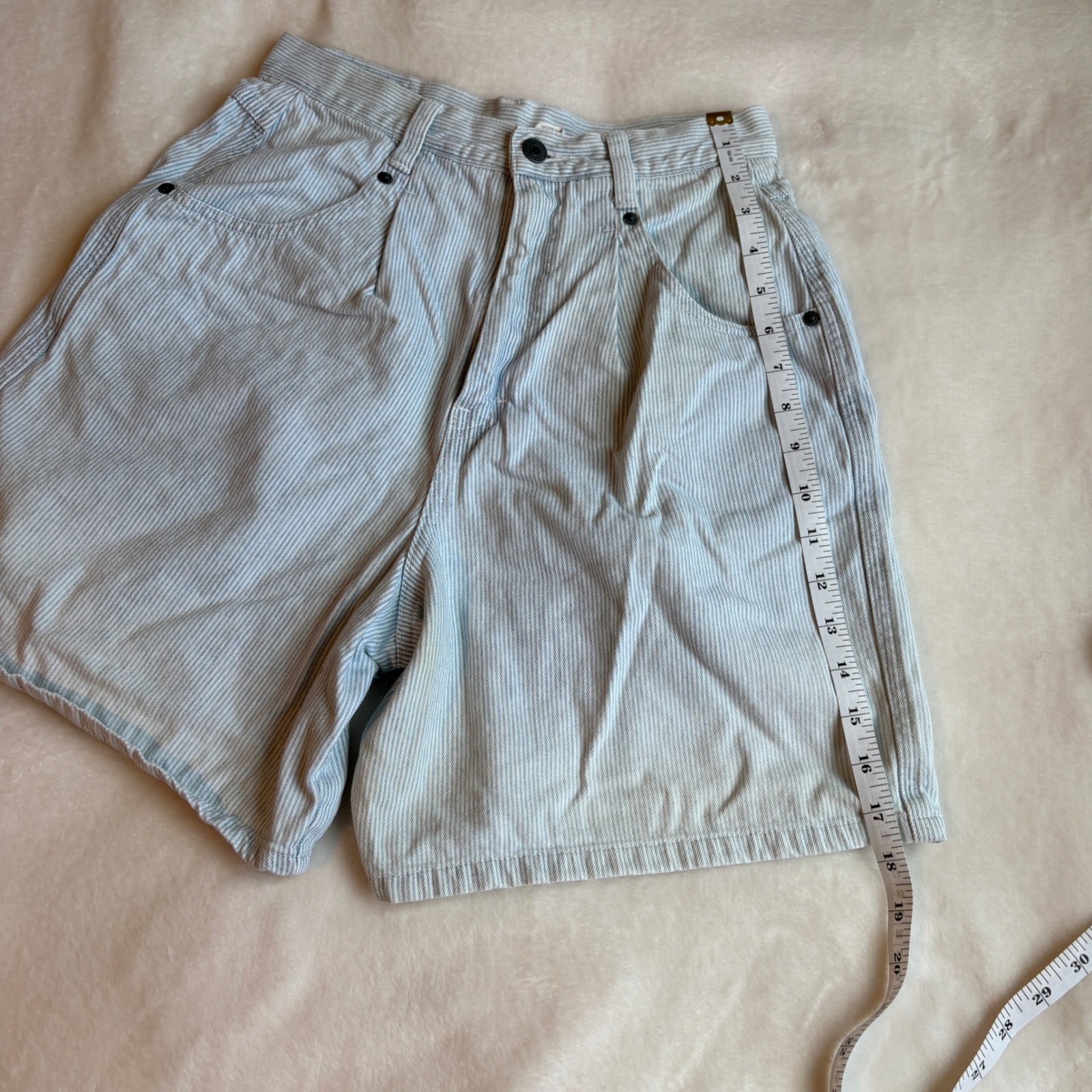 Vintage Brittania Hickory Stripe Denim Shorts Womens 6 High Waist Jorts