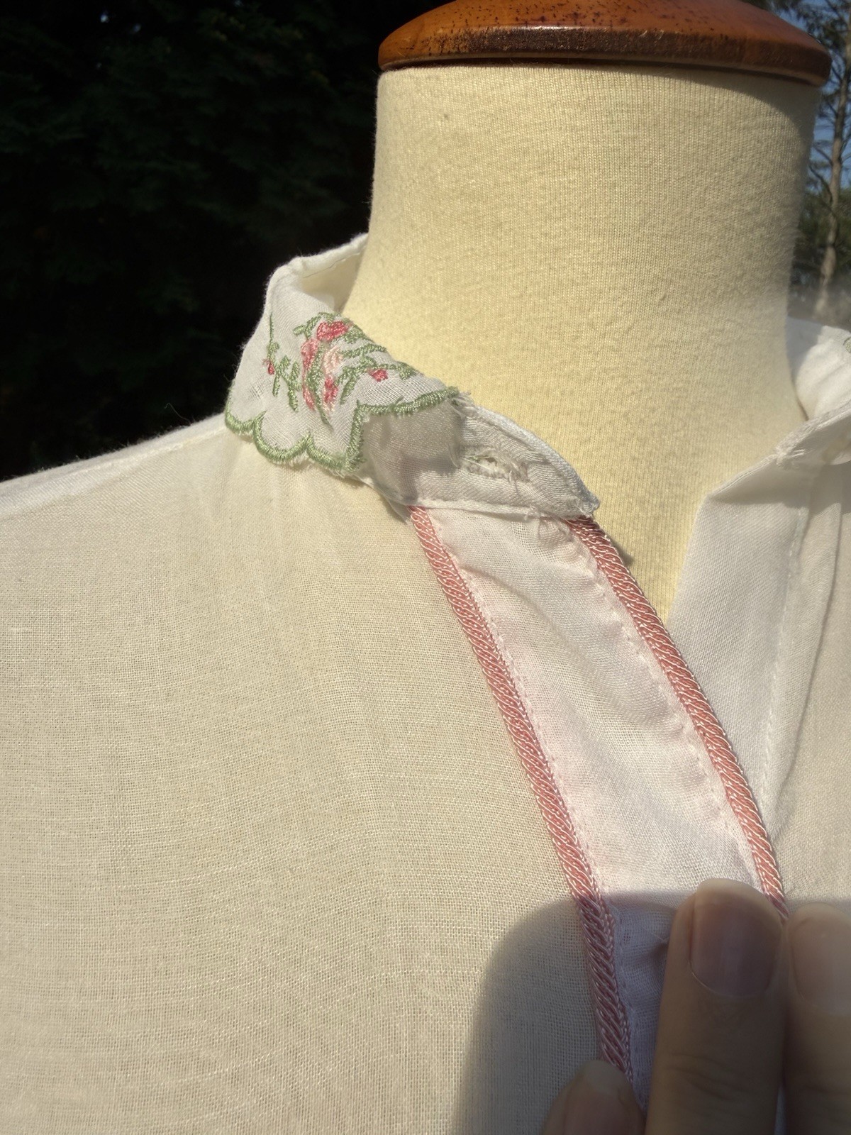 Vintage 70s Blouse Poly Cotton Semi Sheer Embroidered Cottagecore Coquette S