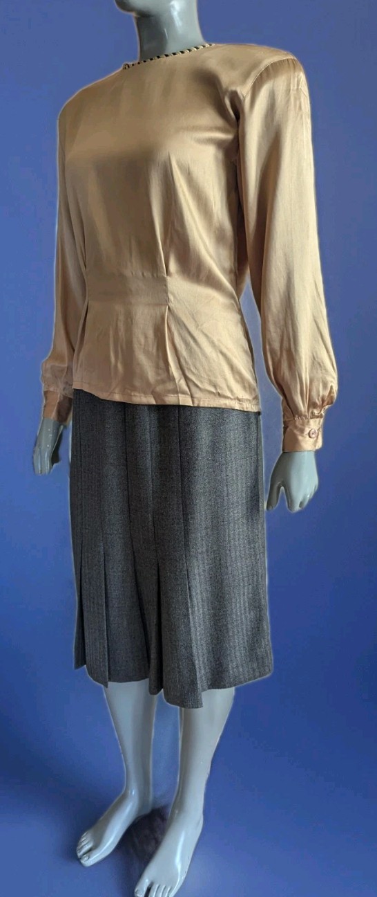 Vintage 1980s Casual Corner 100% Silk Satin-Finish Bronze Blouse Rope Trim 4