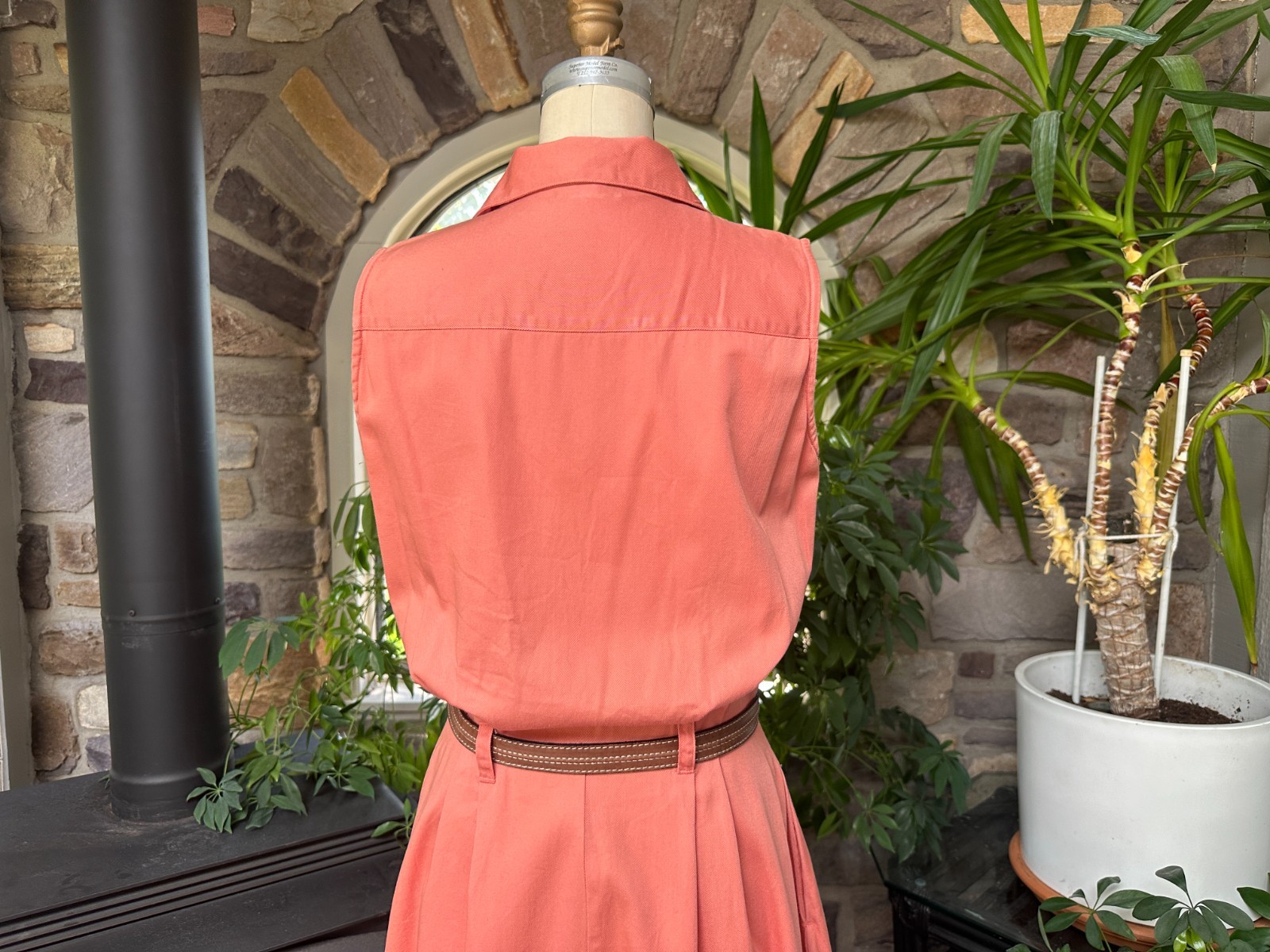 Vintage 1990s Muted Coral Cotton Denim Button Front Dress Fads