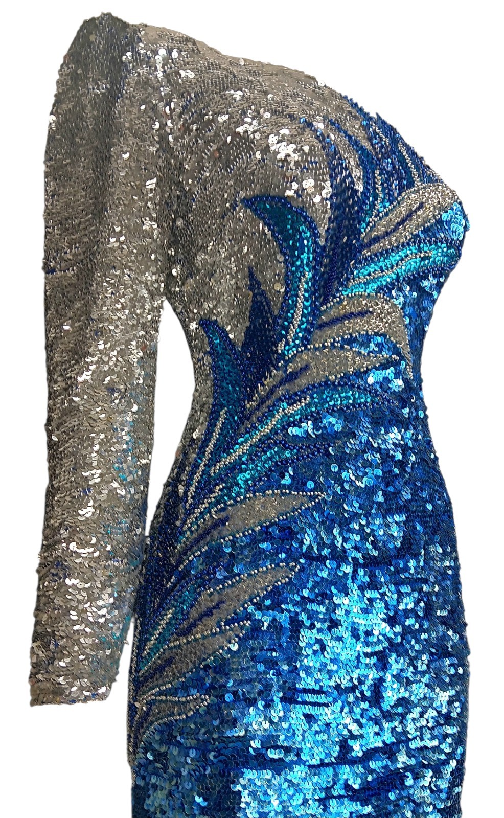 Vintage 80’s Shomax Originals Sequin/Bead One Shoulder Assymetrial Hem Dress