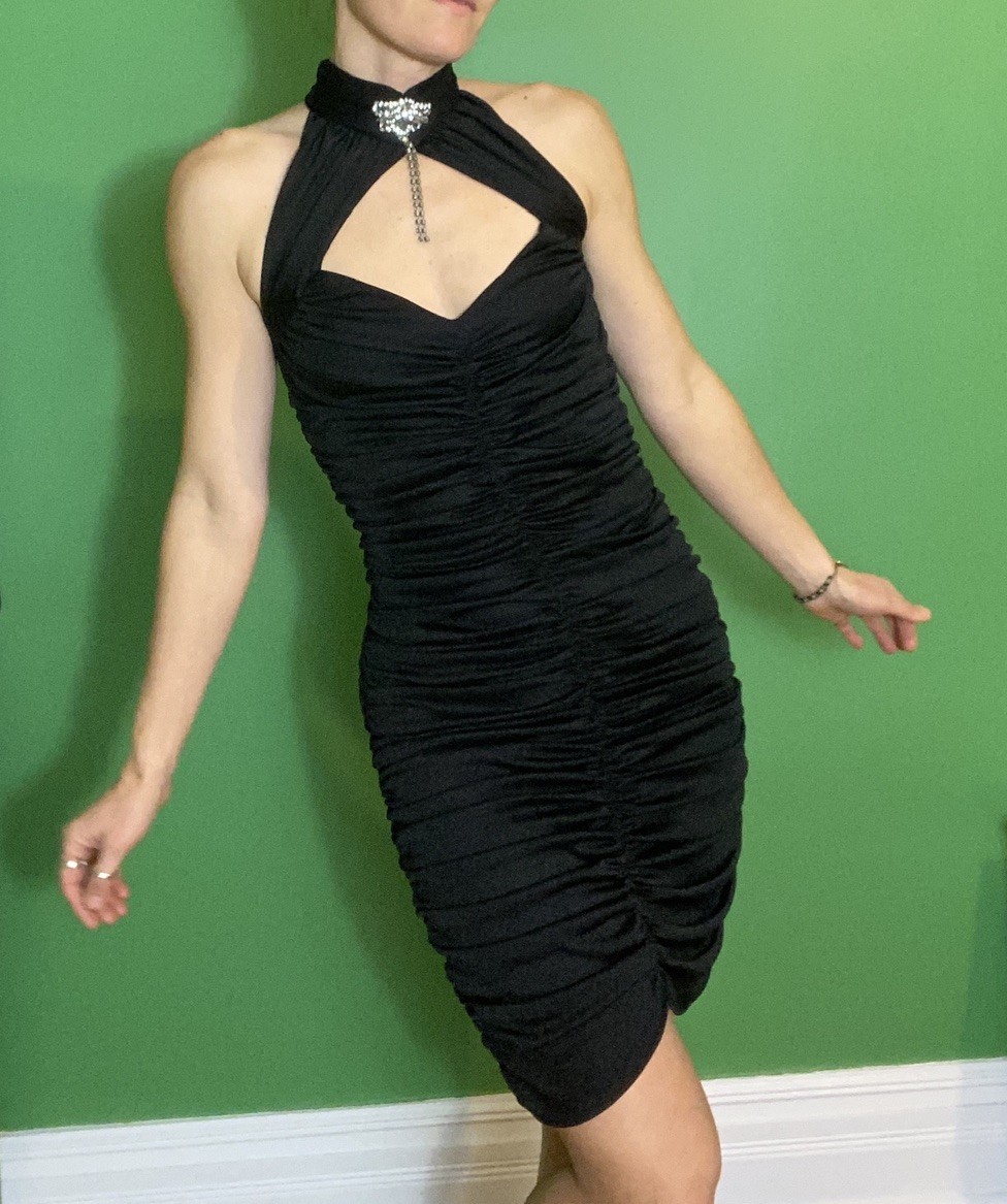 Vintage Karen Okada 'Climax’ David Howard 80s black Bodycon Mini halter Dress
