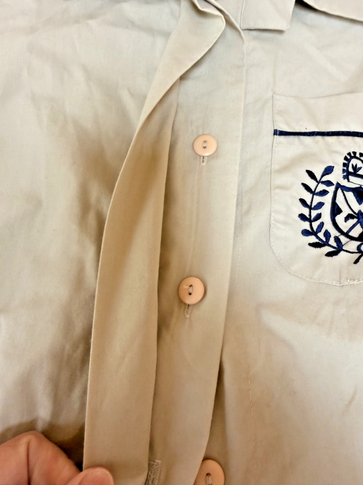 Vintage 80s 90s Preppy Shirt Dress Womens 12 Beige Fit Flare Full Skirt Academia