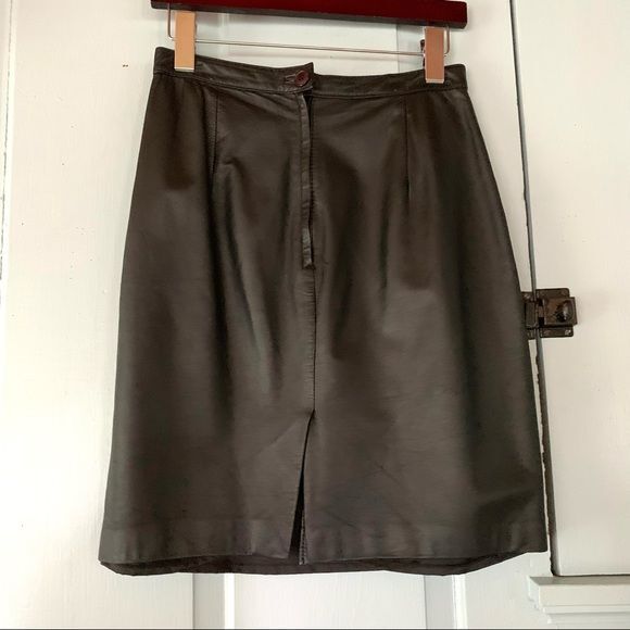 Vintage Nordstrom Leather Skirt Black BP Brass Plum Small Short Pencil