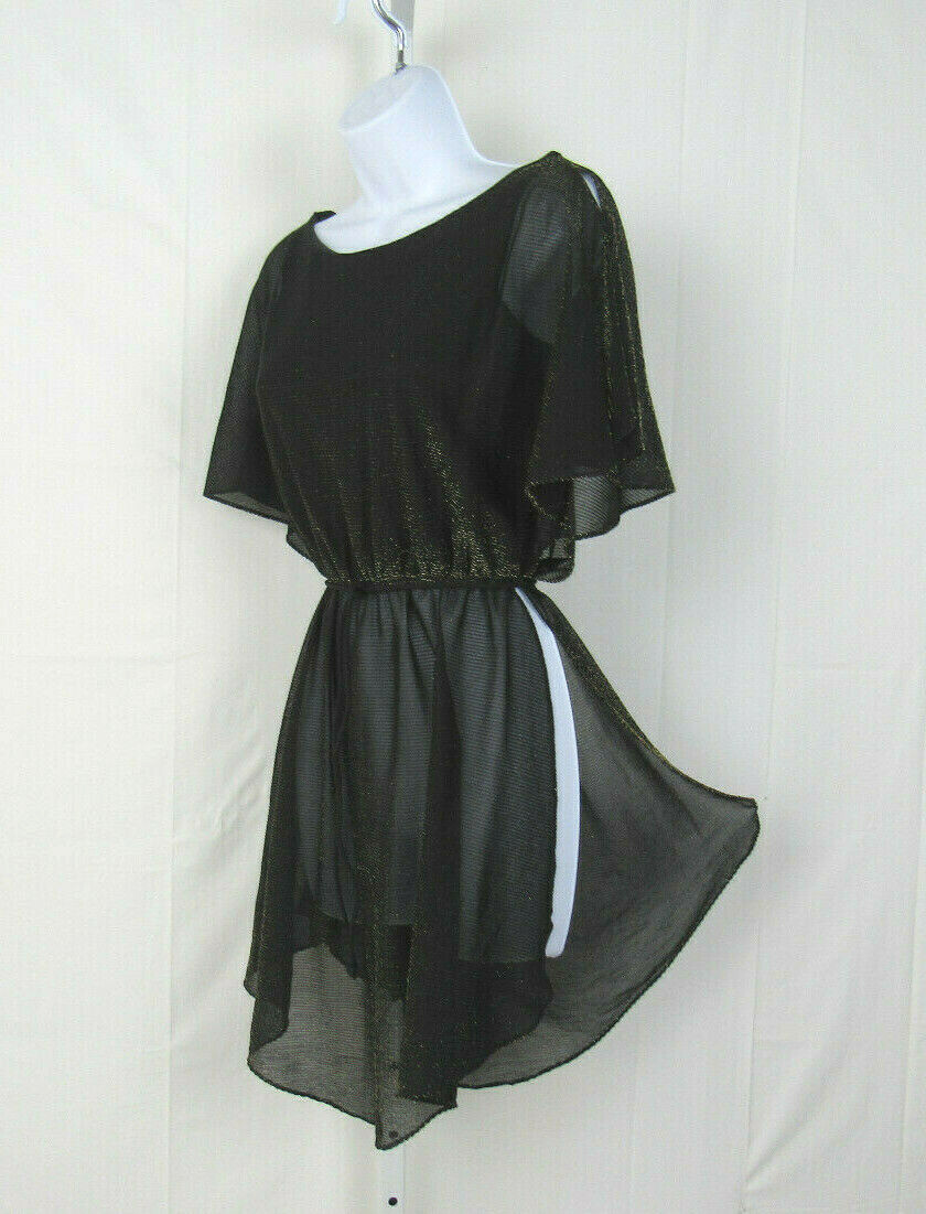 VTG 1960s MARA J JRS OF CALIFORNIA BLACK SPARKLE DRESS / BEACH COVER SPLIT ARMS