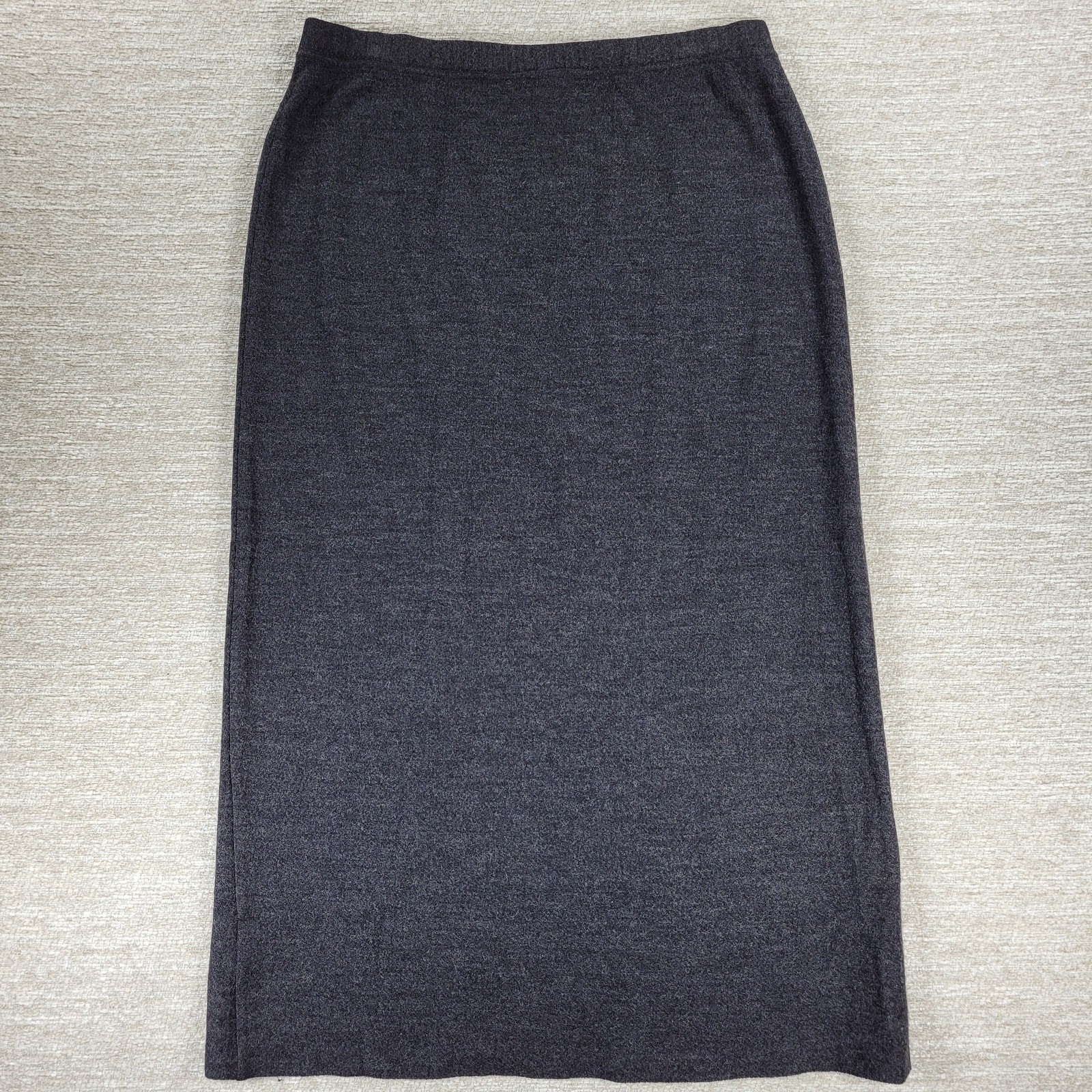 Eileen Fisher Wool Midi Skirt Medium Heather Gray Knit Elastic Waist USA
