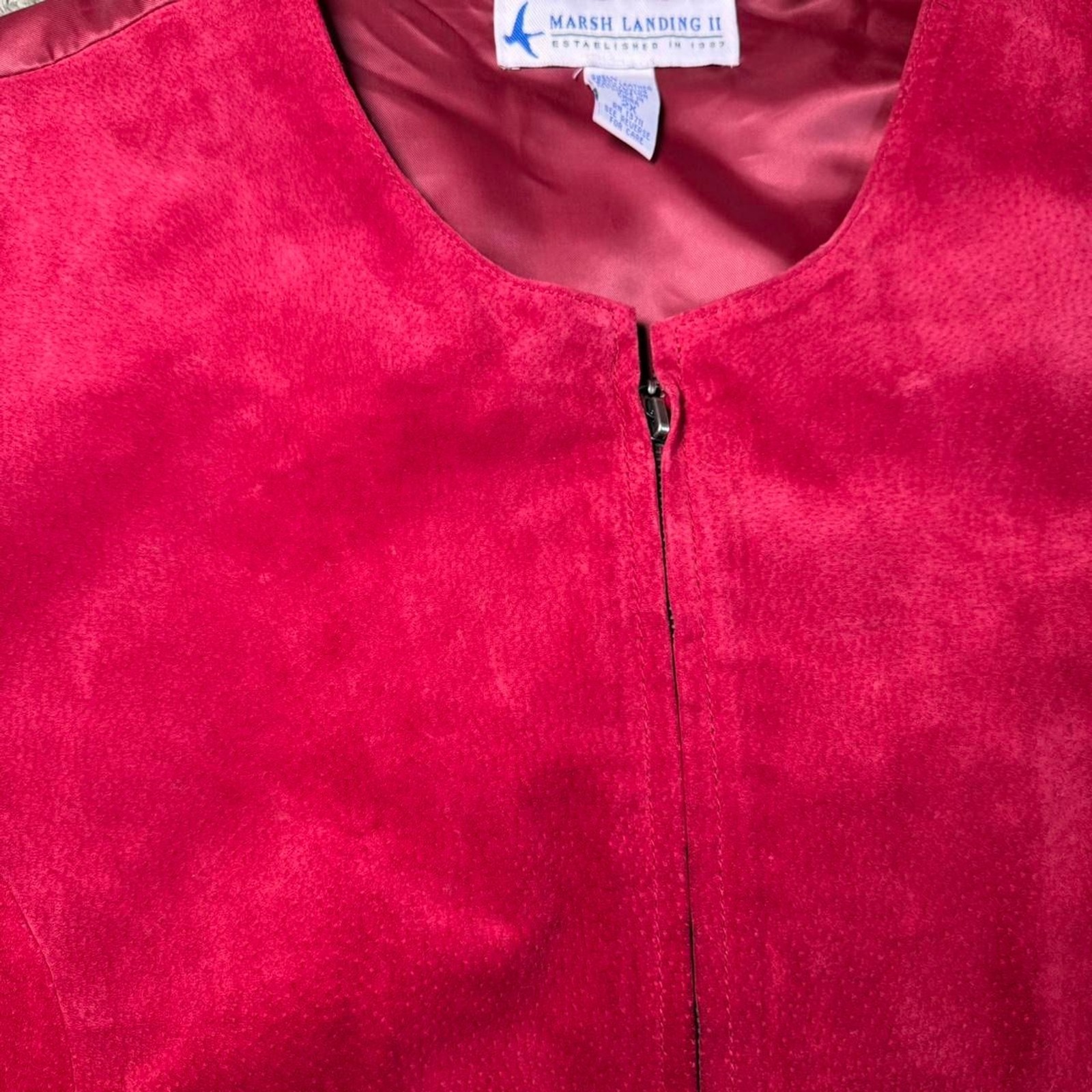 Marsh Landing II Red Suede Leather Vest Women 2X Plus Size Full Zip VTG