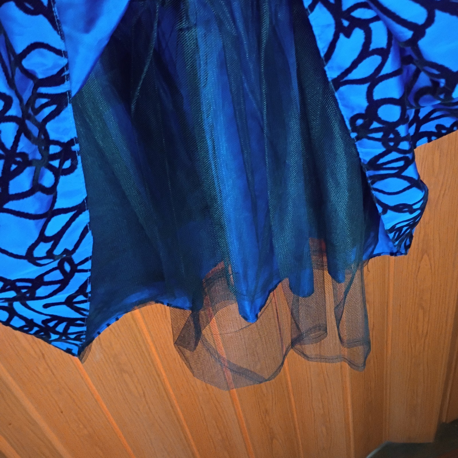 80s Vintage Formal Dress Shoulder Pads Crushed Velvet Size L Women’s Blue