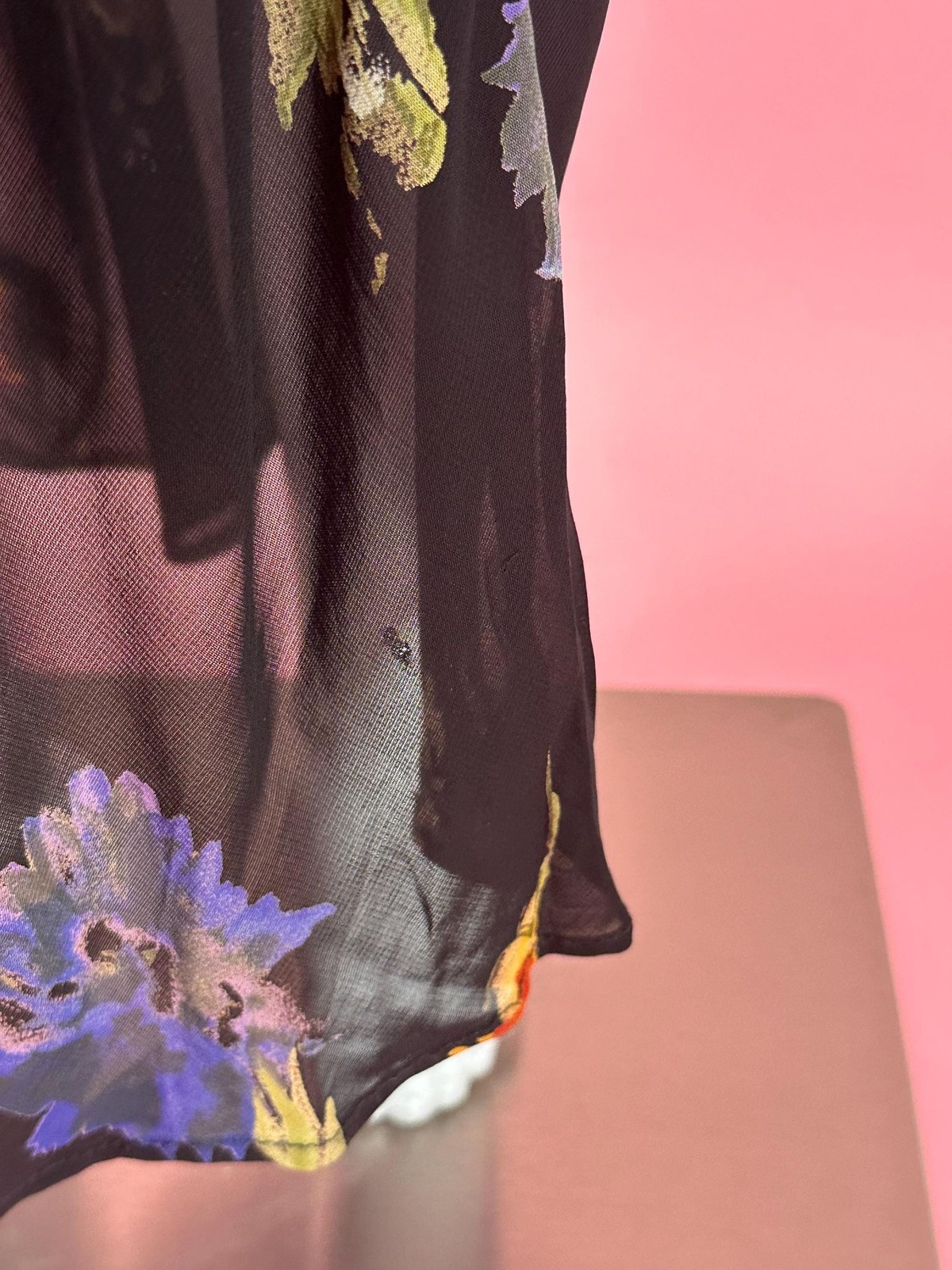 1990s-Y2K LAPIS Semi Sheer Tiered Ruffle Floral Sleeveless Maxi Slip Dress. SM