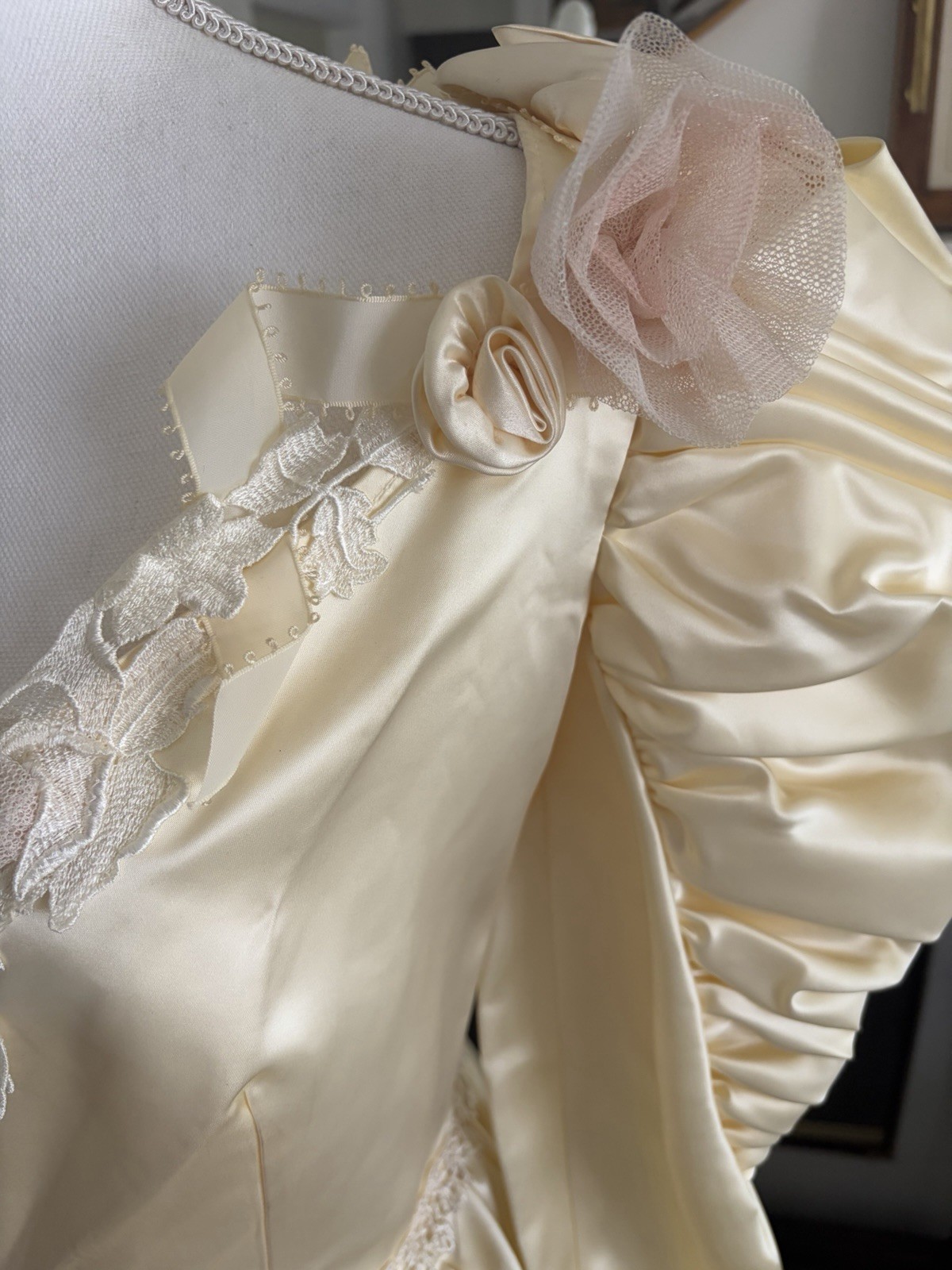 Vintage Susan Lanes Country Elegance Satin Prairie Wedding Dress Sz 10 Cream NWT
