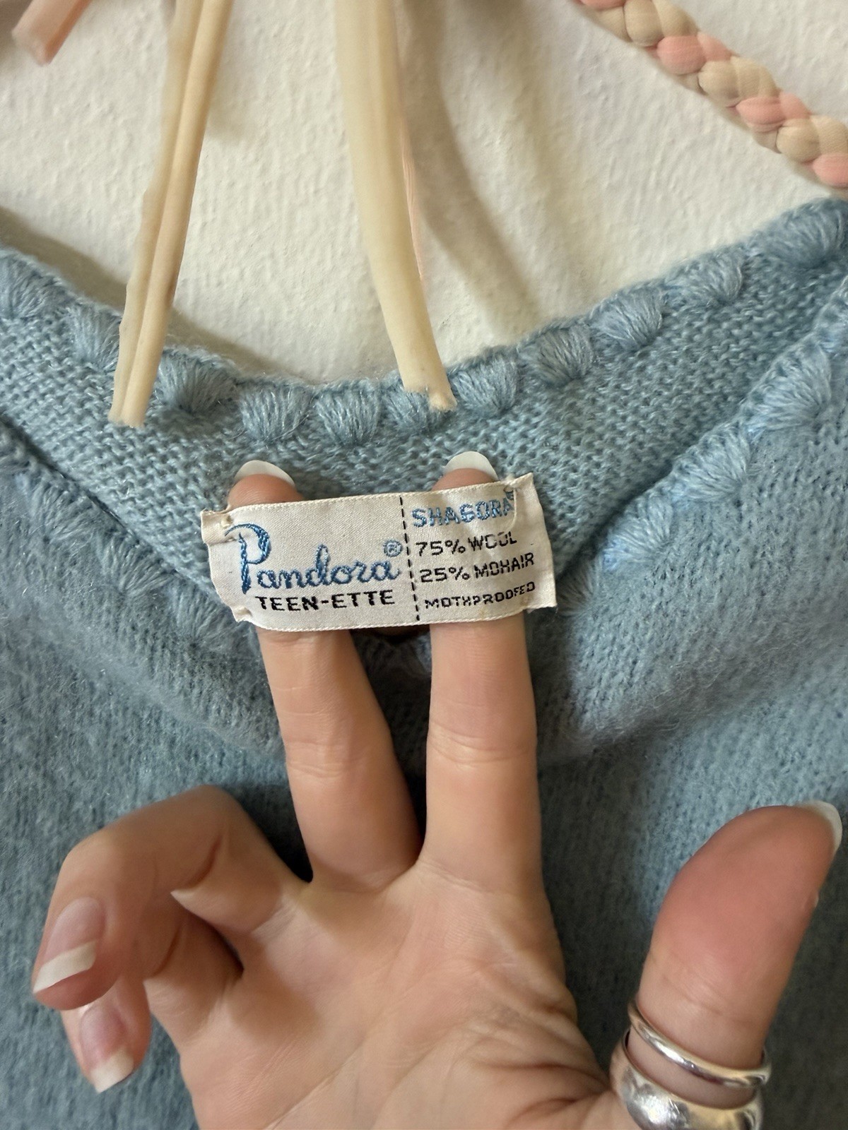 Vintage 60s 70s Baby Blue Mohair Wool Blend Sleeveless Top Size S/M Shagora