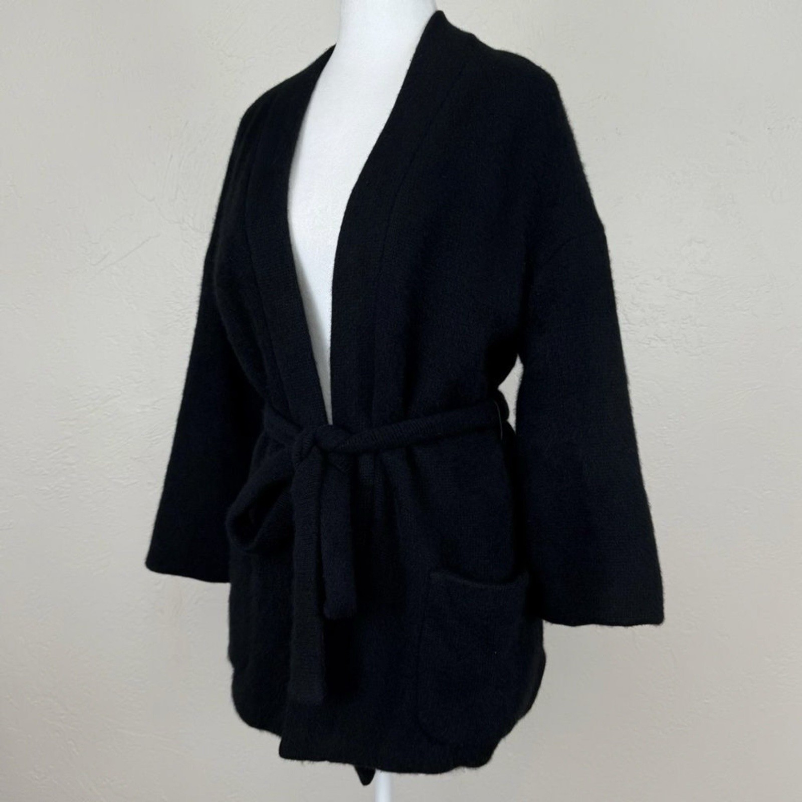 Rare Valentino 1960s Vintage Kimono / Smoking Jacket Style Wrap Jacket Black S/M