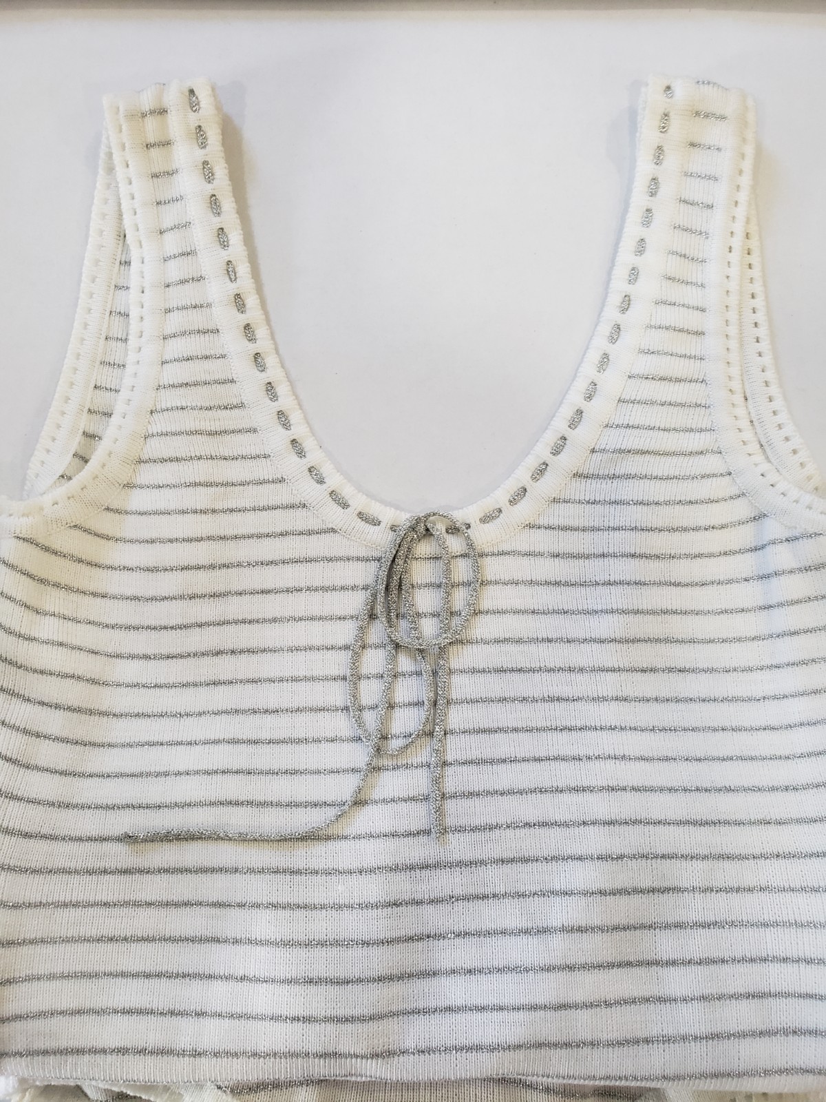 VTG 1970s 70s NWT Ribbed White Silver Tank One Piece Body Suit Open Back Size S