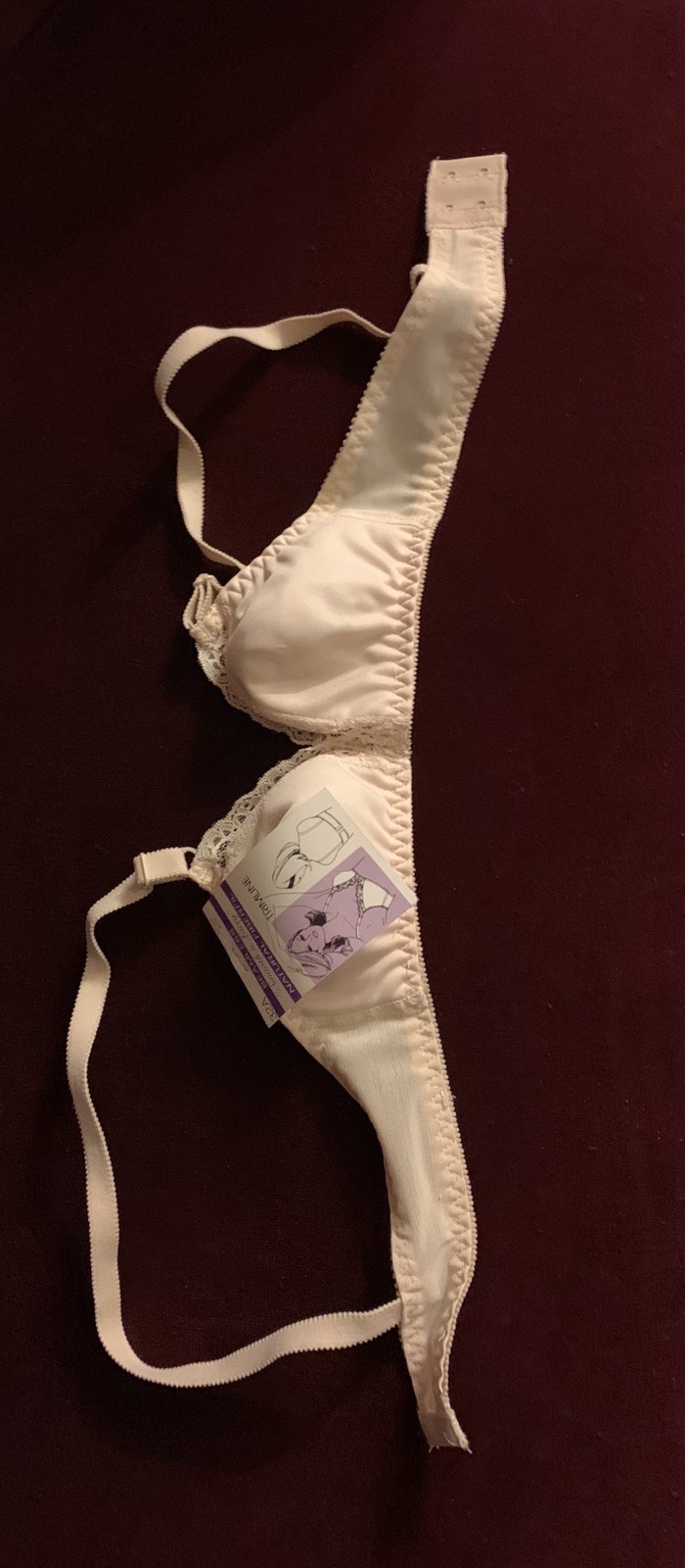 Vintage Bra Smooth Seamless Beige Nude Lace Trim Beige Adjustable 1970s NEW 32A