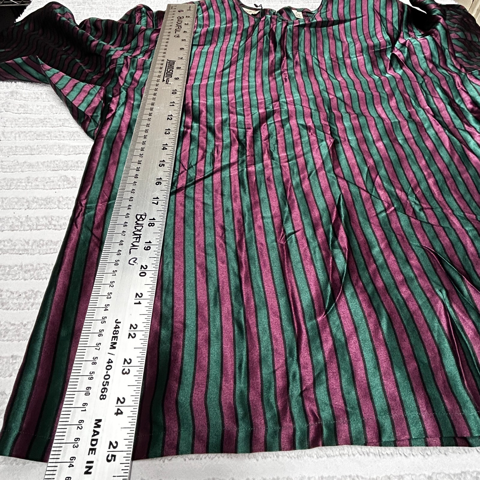 Vintage Linda Allard for Ellen Tracy Women Maroon/Green Striped Silk Blouse Sz 6