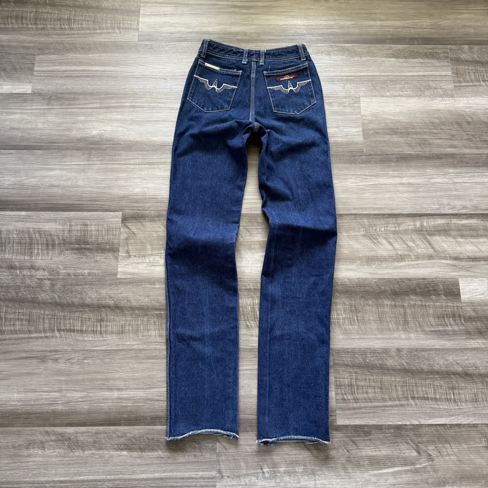 Vintage Jordache Horsehead Jeans Size 26×32 70s White Stitch High Waist Raw Hem