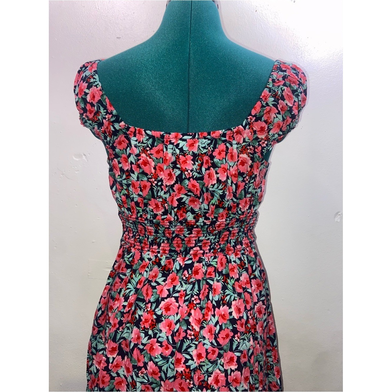 Old Navy Cottagecore Chintz Tomato Girl Twee Floral Pink and Green Sun Dress