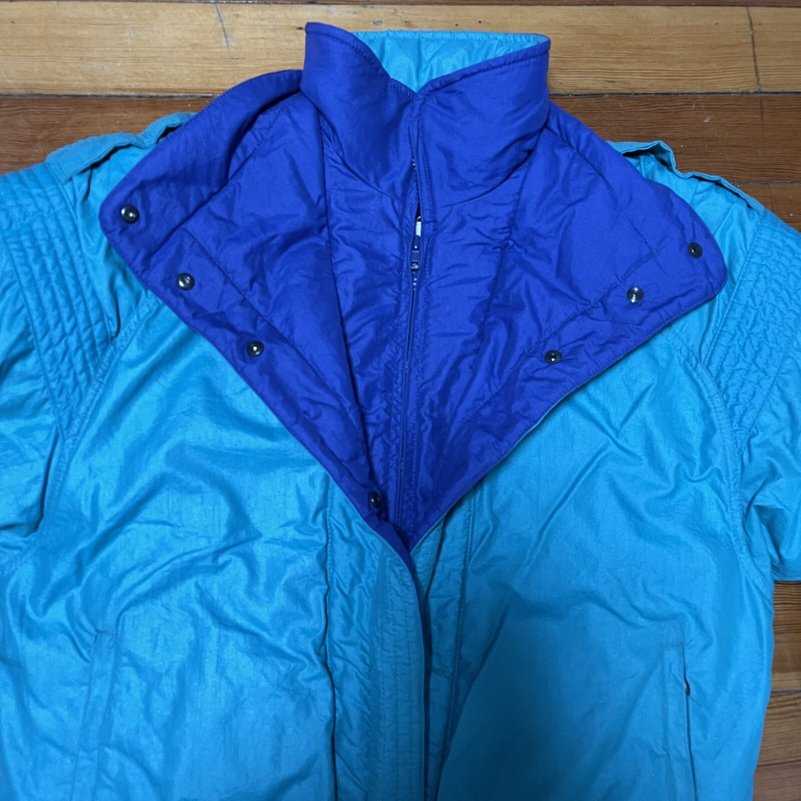 Vintage Roffe Skiwear Women’s Retro Teal/Purple Ski Snowboard Jacket Size 12 USA
