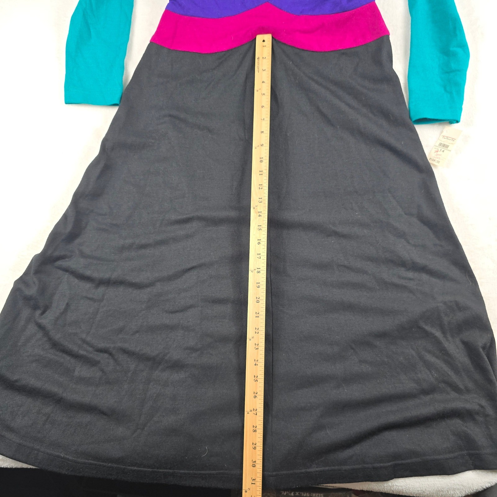 Linda Lewis Vintage 100% Wool Colorblock Maxi Dress Teal Purple Size 14 NWT