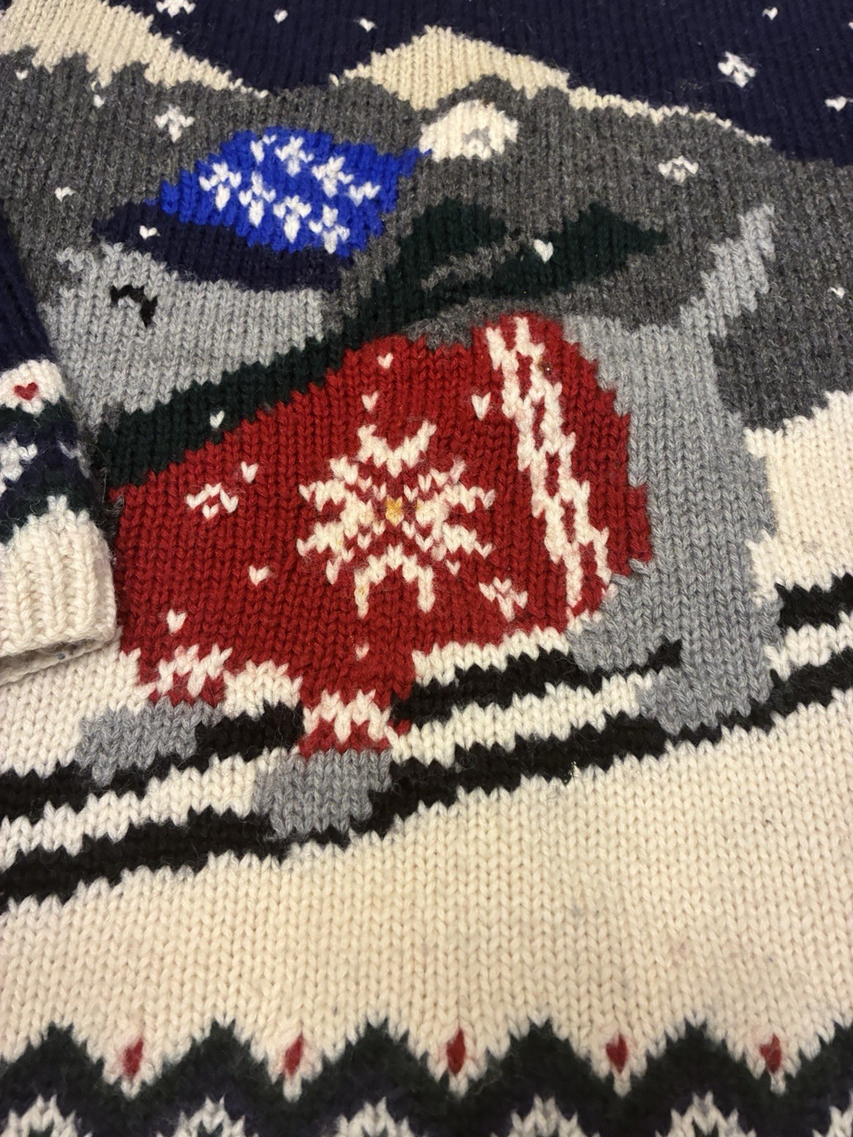 VTG Lauren Ralph Lauren Exclusive Handknit Dog Trees Ski Nordic Wool Sweater PS