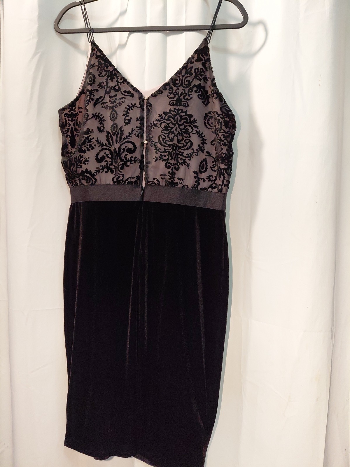 Vintage 90s Y2k Spaghetti Strap Velvet Burnout Little Black Dress Sz M Holiday