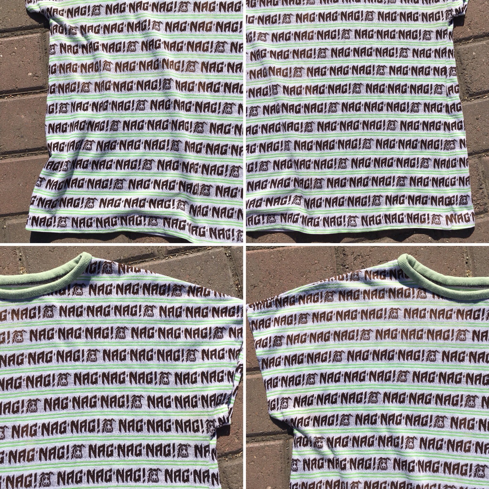 NAG NAG NAG T Shirt Top All Over Print Pattern Tee Striped Donkey Horse