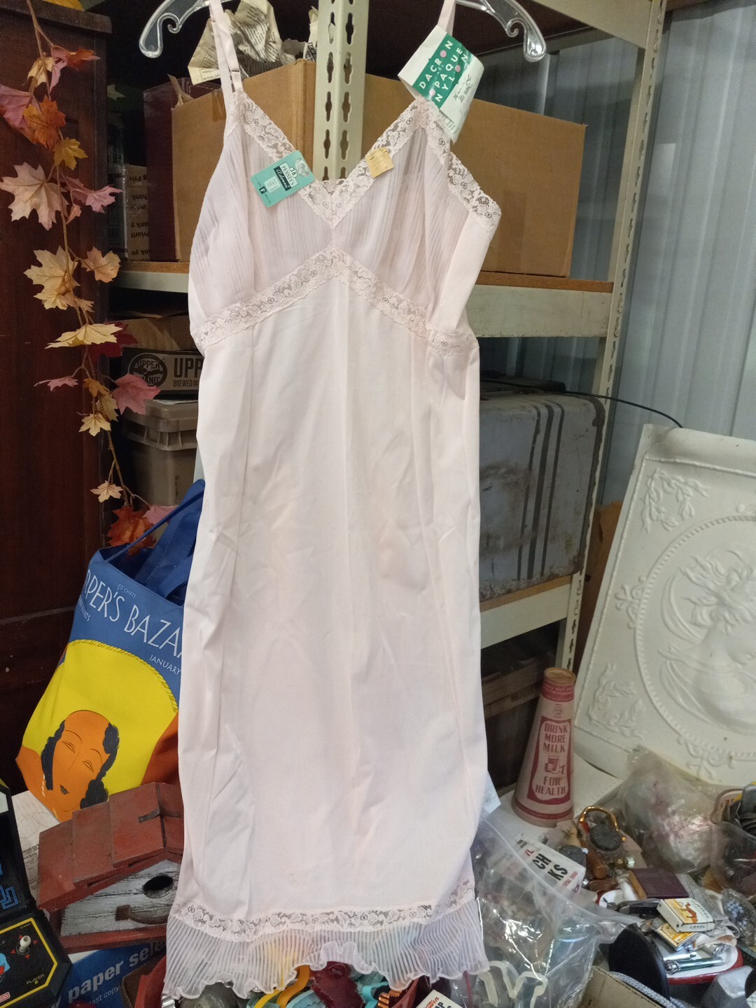 Vintage Adonna JCPenney Full Dress Slip Pink Dacron Nylon Lace Sexy Nightgown