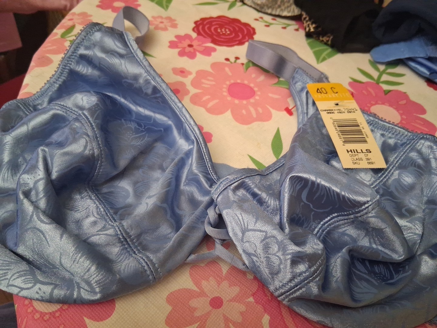 Vintage Vassarette 75441 Blue Print Satin Second Skin Lace-up front Bra 40C