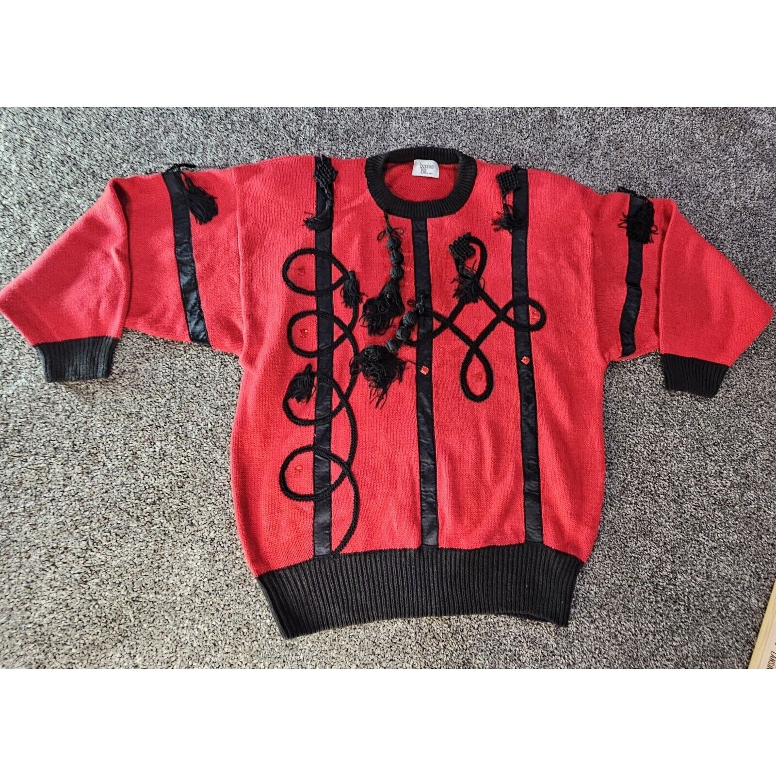 Vintage Bonnie and Bill By Holly Sweater Ladies XLarge Red Black 1980’s Tassels