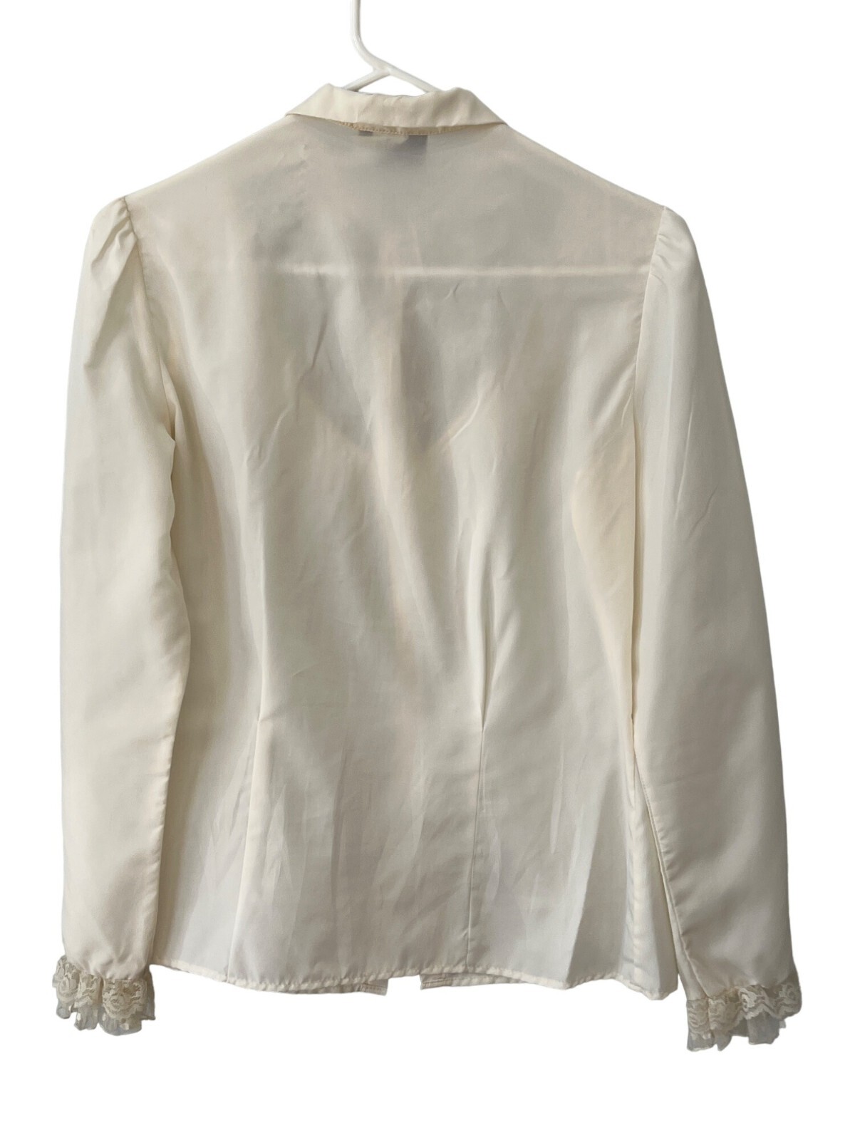 Vintage 70s Hunters Glen Button Front Blouse Womens M Lace Trim Cream Victorian