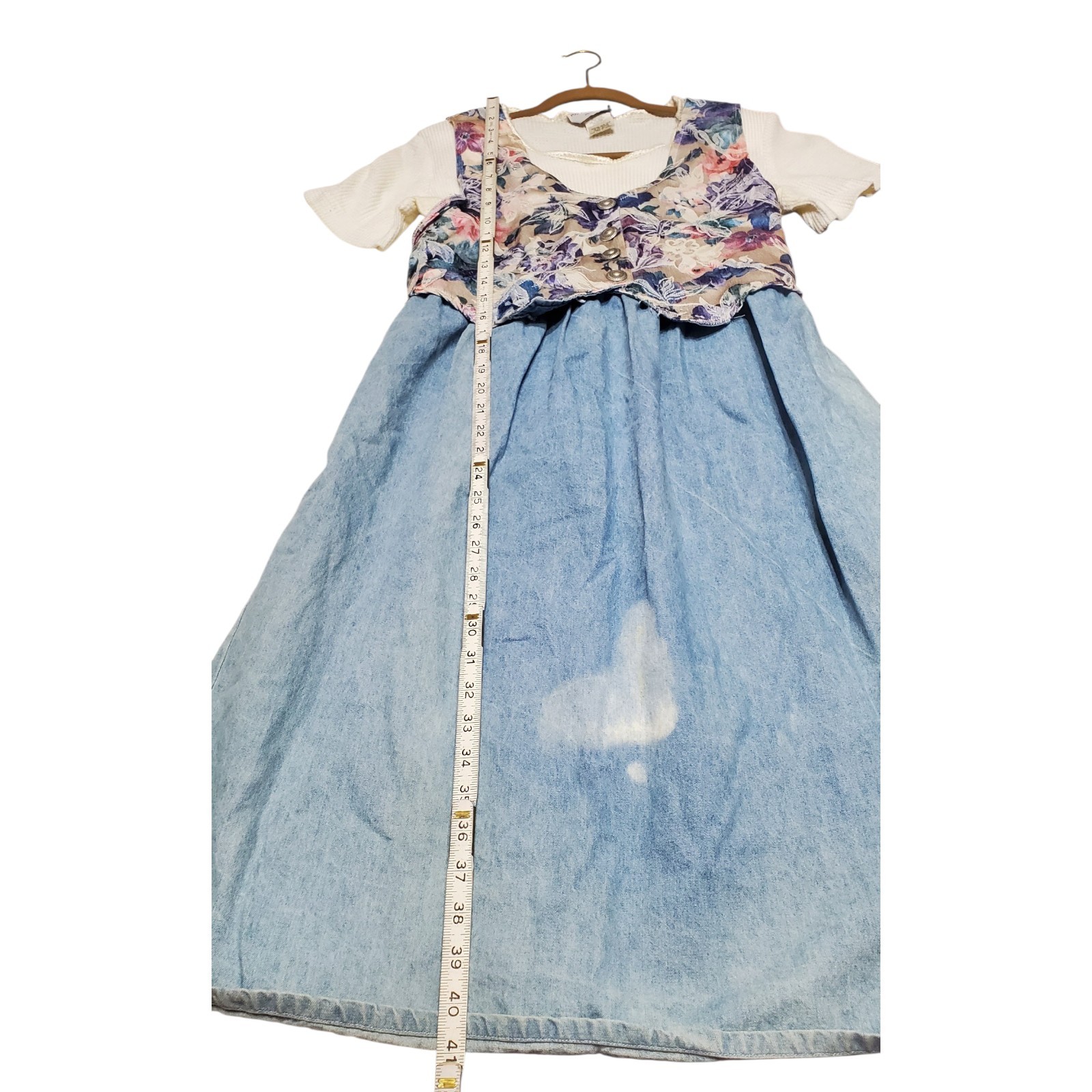 Vtg Ms Conduct California Floral Tapestry Vested Denim Dress Shoulder Pads Sz 10