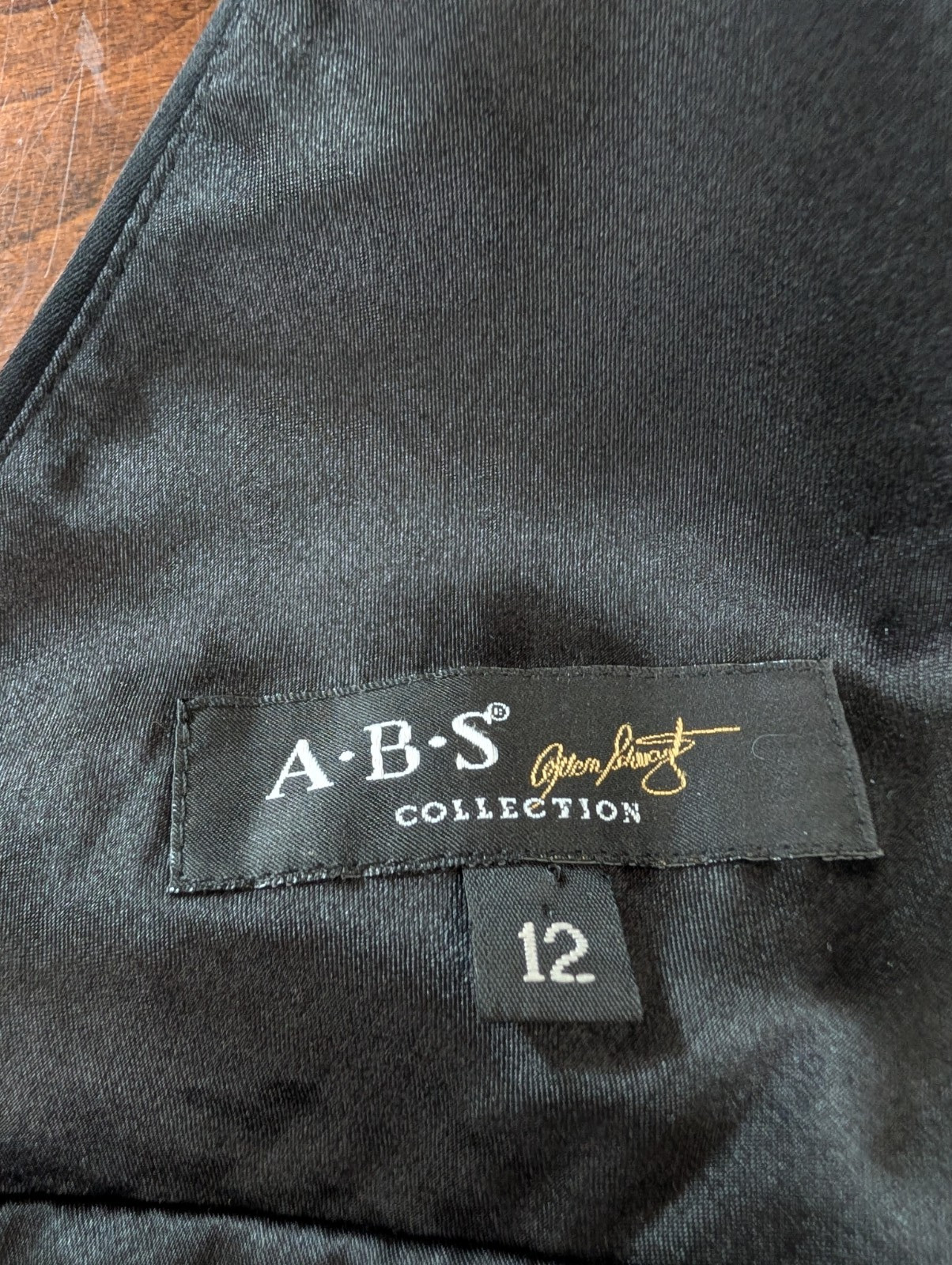 A.B.S. Allen Schwartz Size 12 Black Satin Evening Gown Maxi Dress Y2K Formal