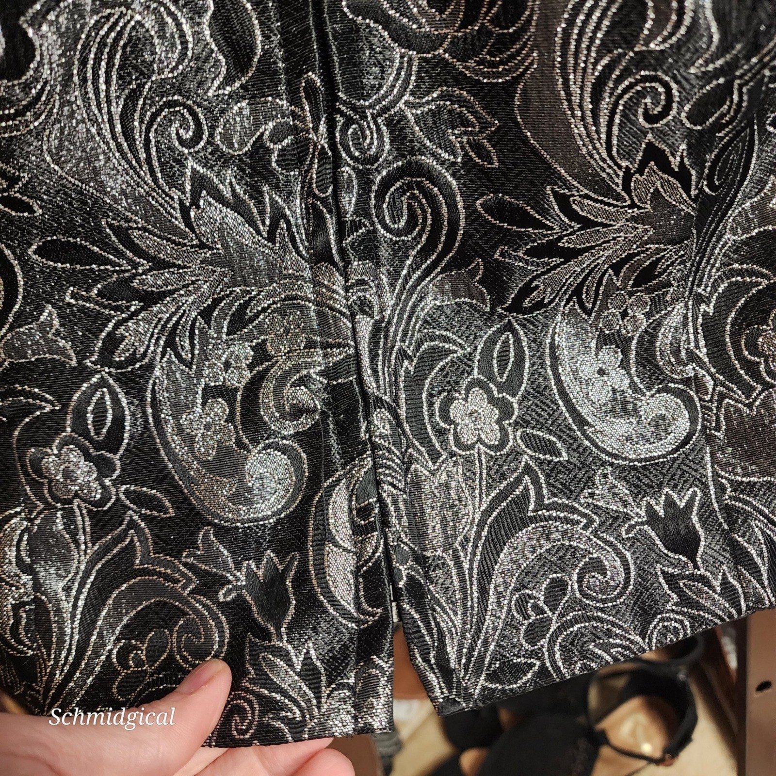 Vintage Michaelangelo Silver Metallic Floral Brocade Halter Mock Neck Top 90s 12
