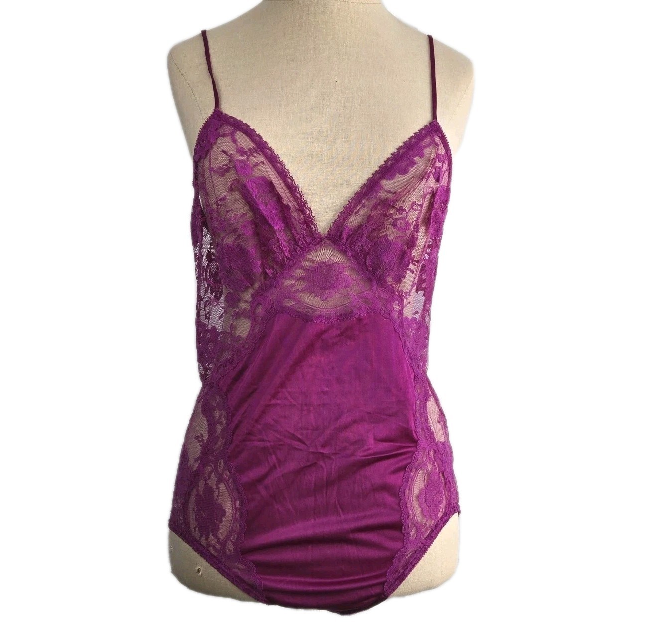 Kayser Vtg Purple Satin Lace Teddy One Piece Size 36 Made In USA Lingerie