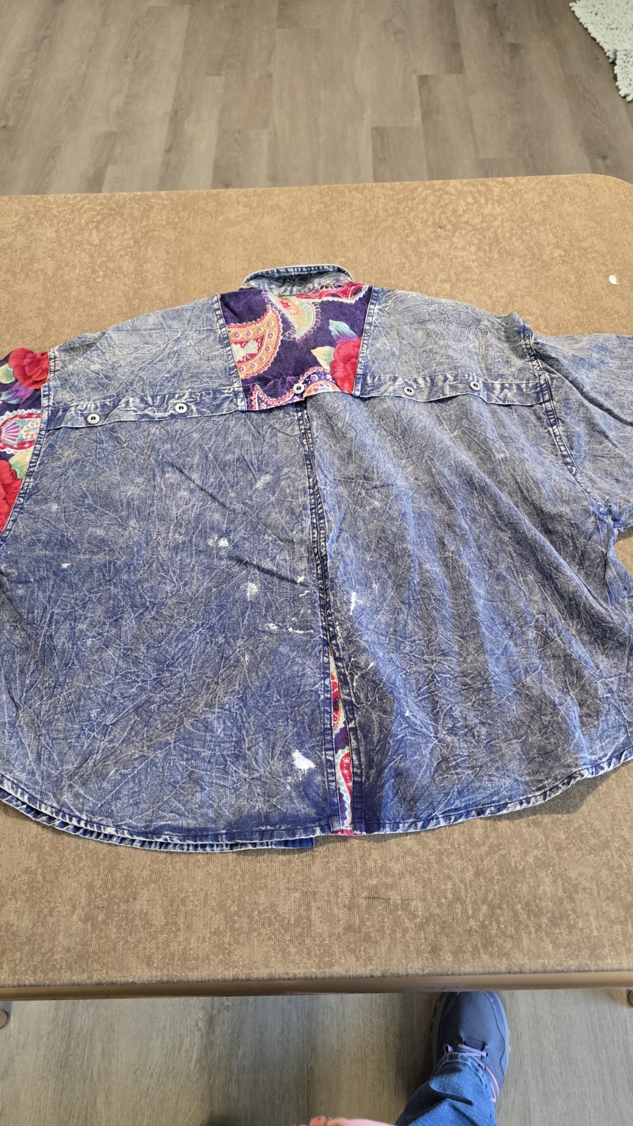 Vintage Something Different Button Down Top Shirt Floral Denim Pattern Size M