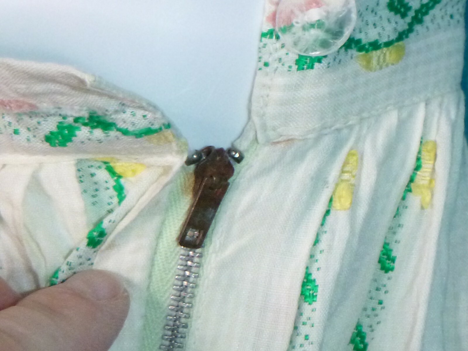 Vtg 50s 60s Cotton Clip Dot Dimity Floral Skirt Green Pink Yellow 23″ Waist