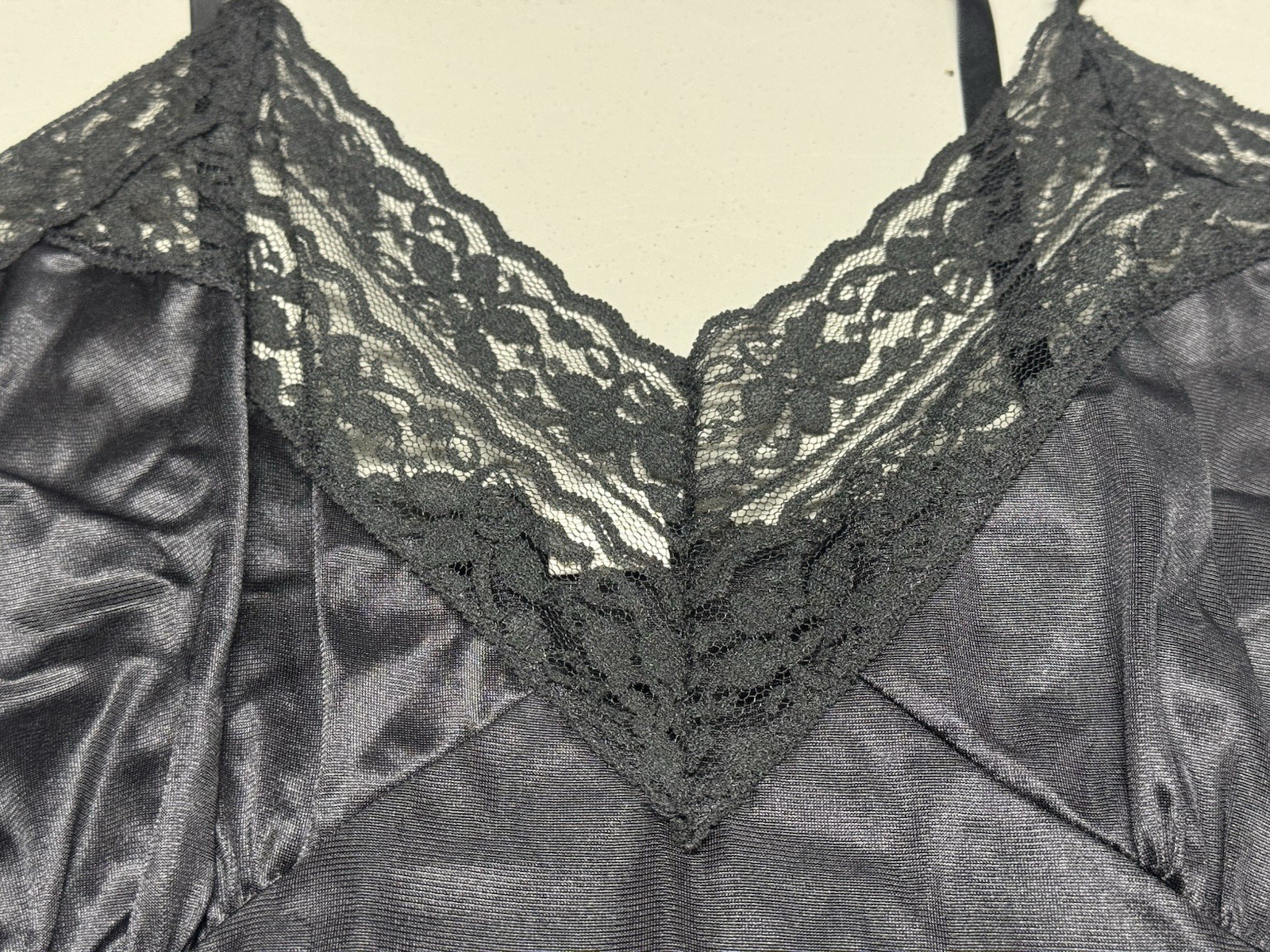 Vtg Sliperfection Sissy Full Slip Black Sz 44 Nylon Tricot Antron Silky Lace USA
