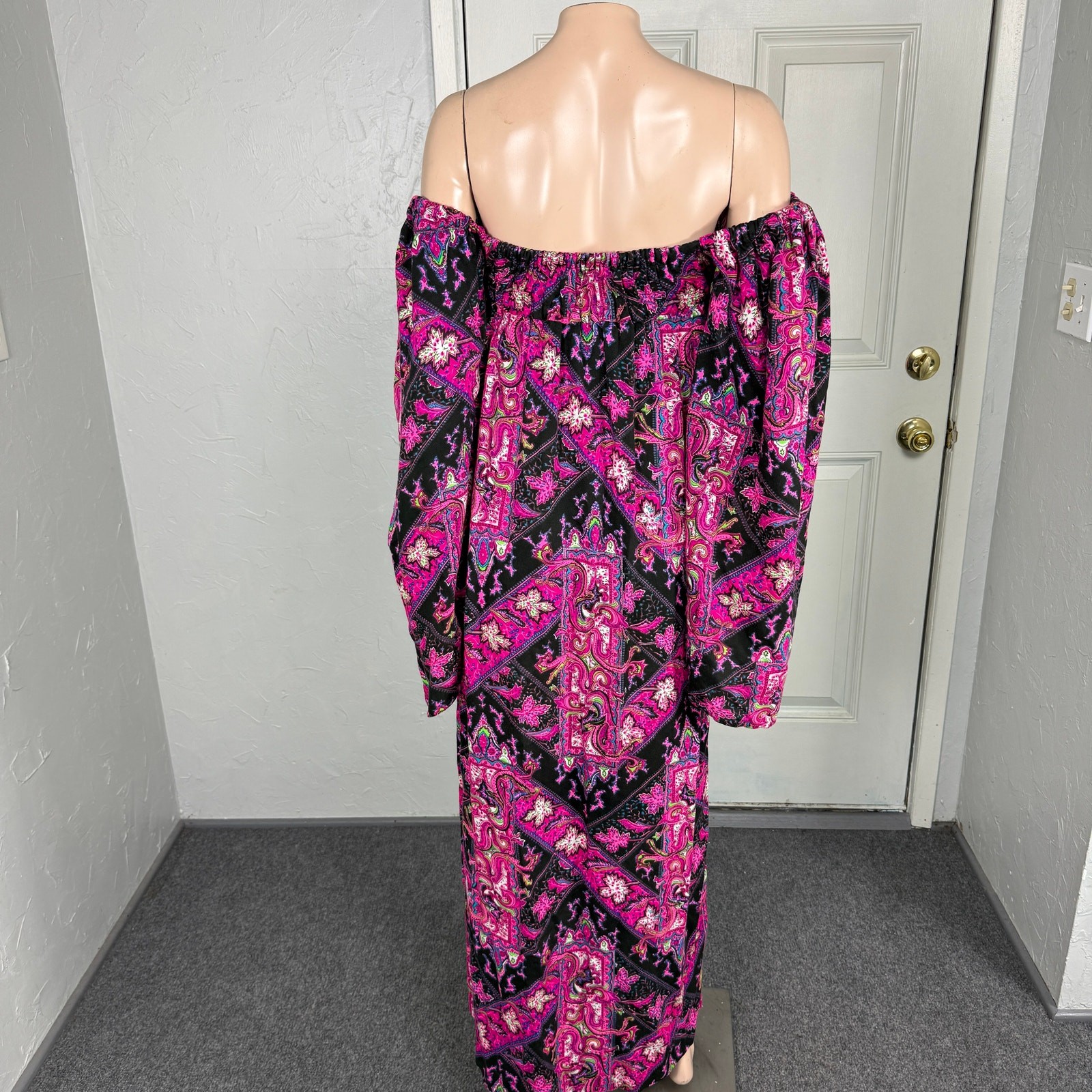 Vintage 70’s Handmade Women’s Dress Floral Kimono Retro Hippie Off Shoulder PP13