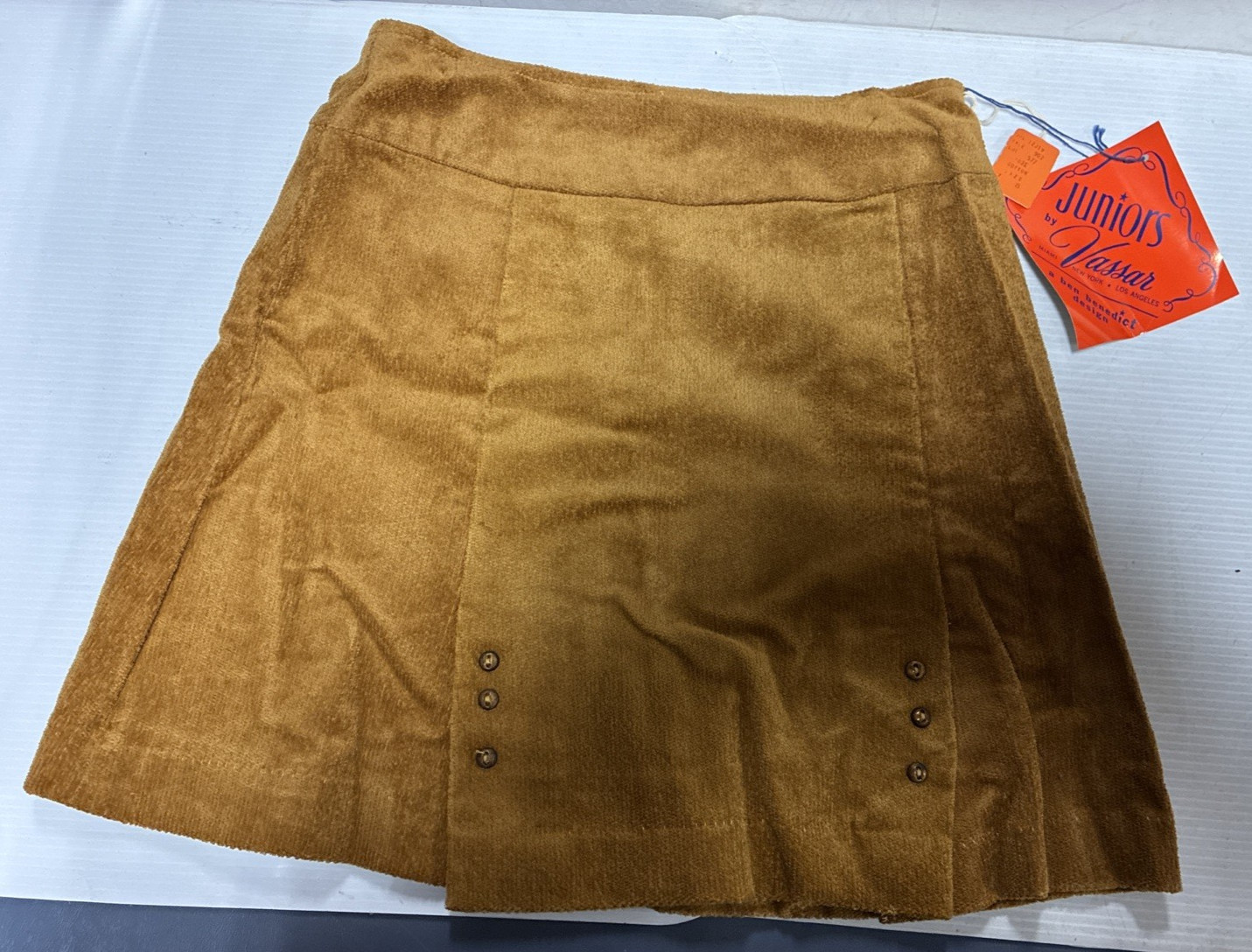 Vintage 50s Juniors by Vassar Brown Mini Skirt Cotton Size 7 – NWT