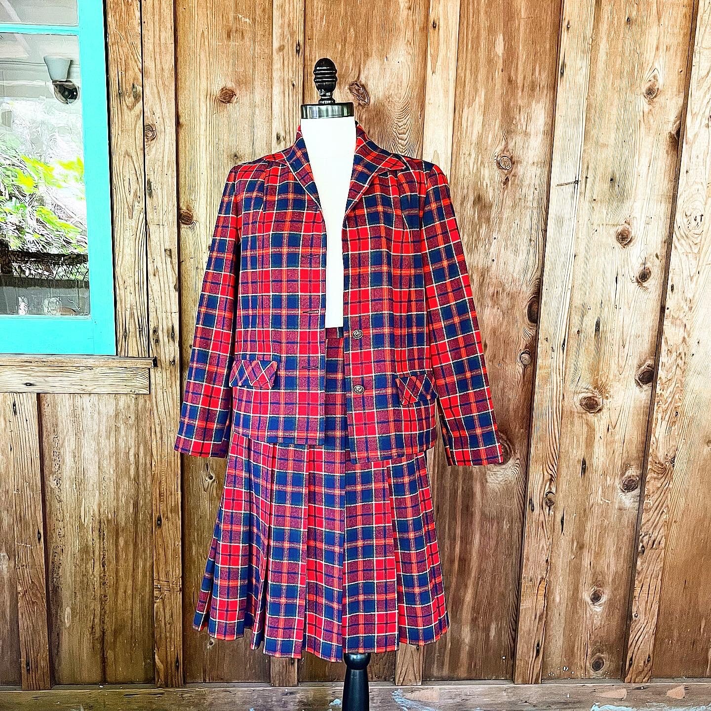 RARE PENDLETON SET 60’s 60s Vintage Red Plaid Wool 49er Jacket Pleated Skirt M L