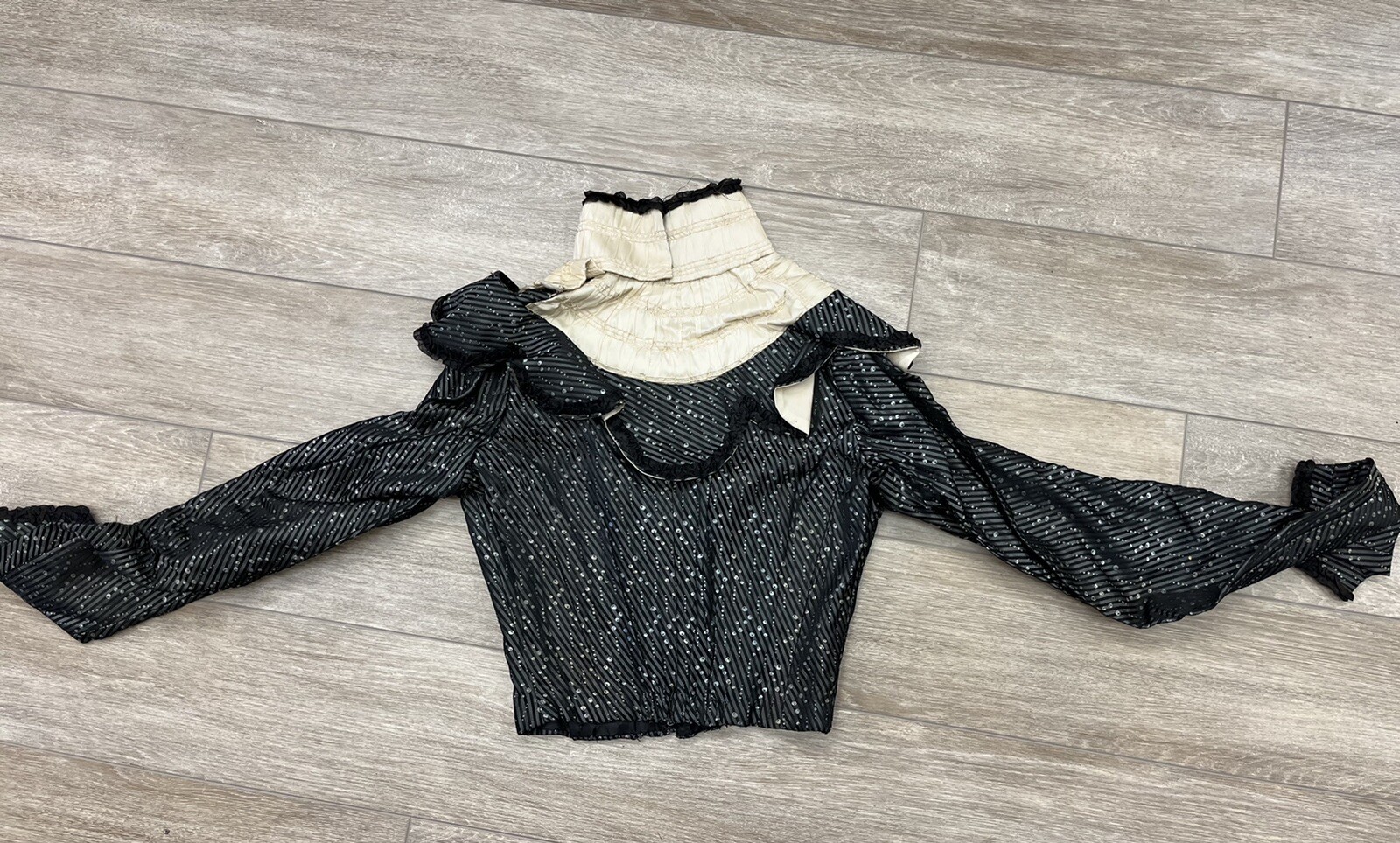 Antique Victorian Black Silk Jacquard Bodice Stripes and Bubble Pattern AS IS