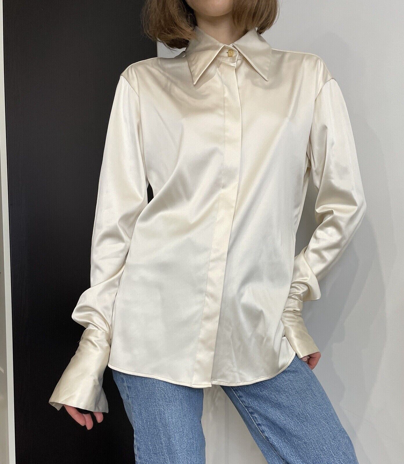 Vintage Versace Classic V2 Silk Shirt Ivory Blouse Top Size 44