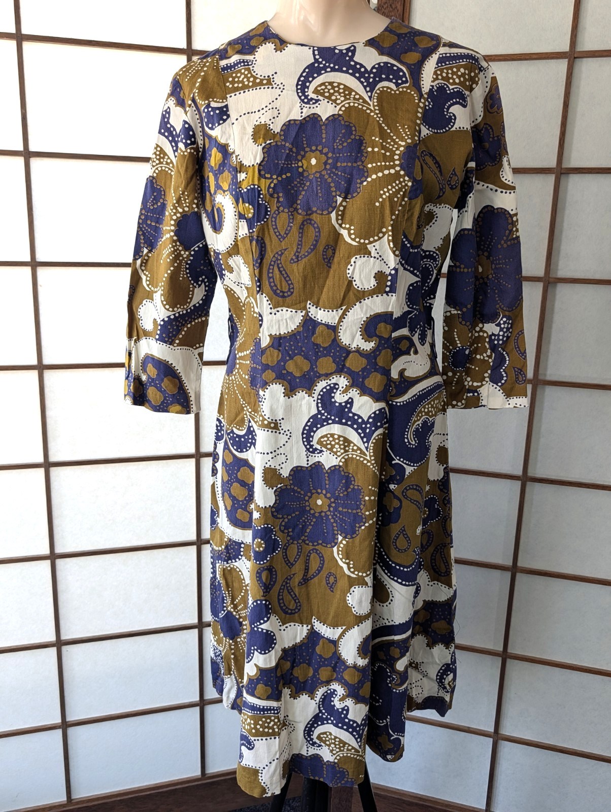 Vintage 60s Joan Curtis Cotton Career Dress Oversize Floral Hawaiian Print M/L