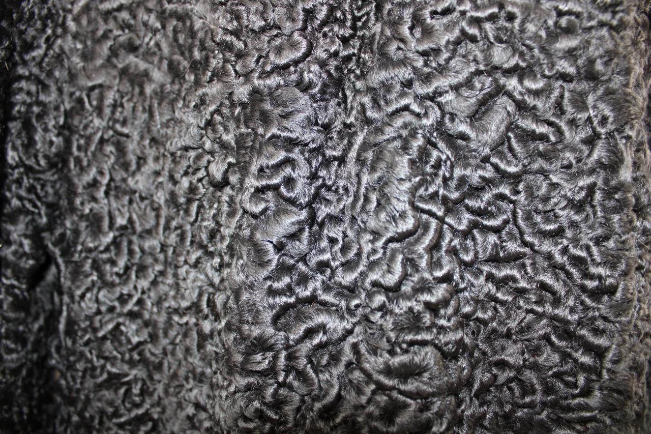 WOMAN VINTAGE GENUINE BLACK PERSIAN LAMB FUR COAT SZ S-M~GREY MINK COLLAR~CURLY
