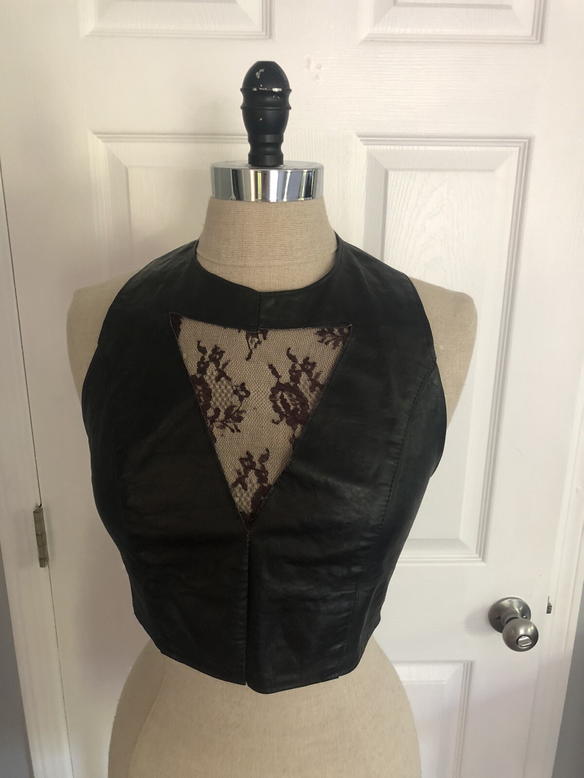 Vintage 1980s Leather Lace Cut Out Top Goth Death Rocker Biker Boho Batcave Club