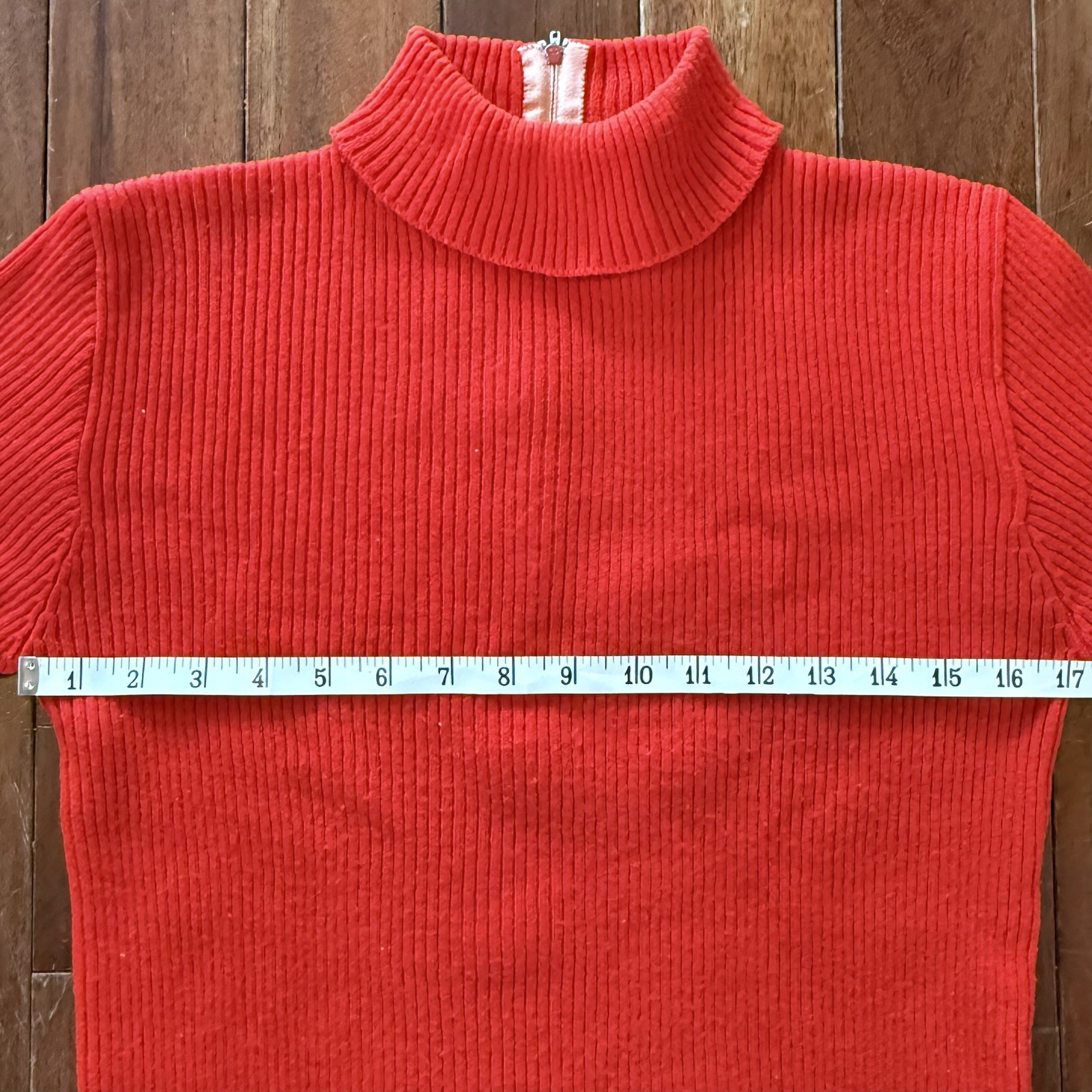 VTG 60s Burnt Orange Ribbed Velma Mock Turtleneck Sweater Back Zip Women Sz L