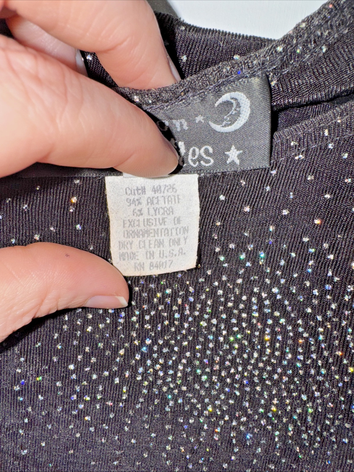 Vintage 80s Sparkle Black Pullover Stretch Dress Hampton Nites Size 16