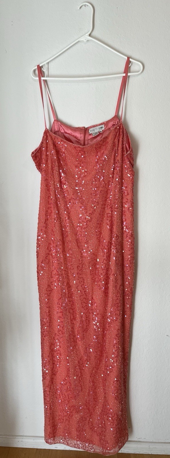 VTg DUSK TO DAWN 90s Beaded Sequin Maxi Rare Size 22 Pink Silk Leg Slits