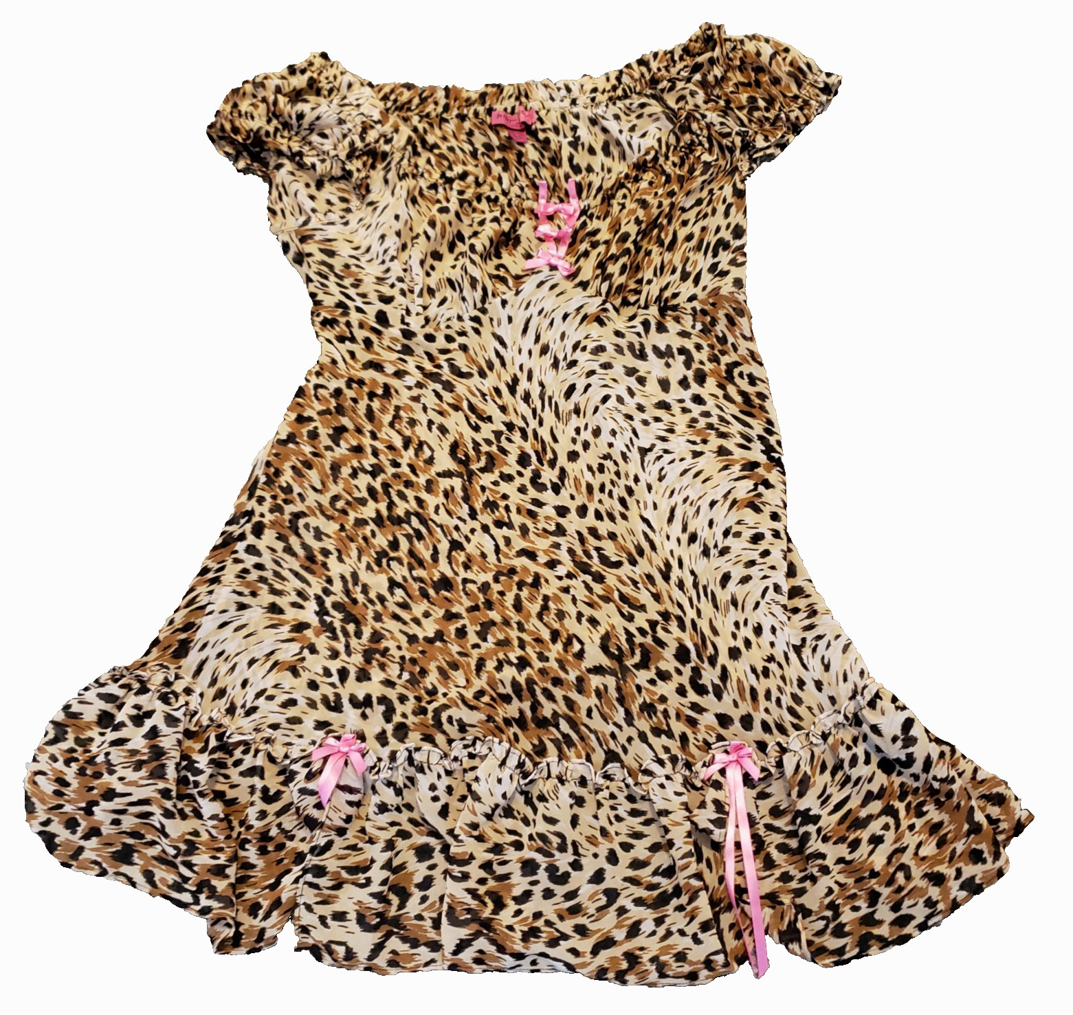 Betsey Johnson Intimates Milk Maid Ruffle Leopard Dress Party Boho Medium