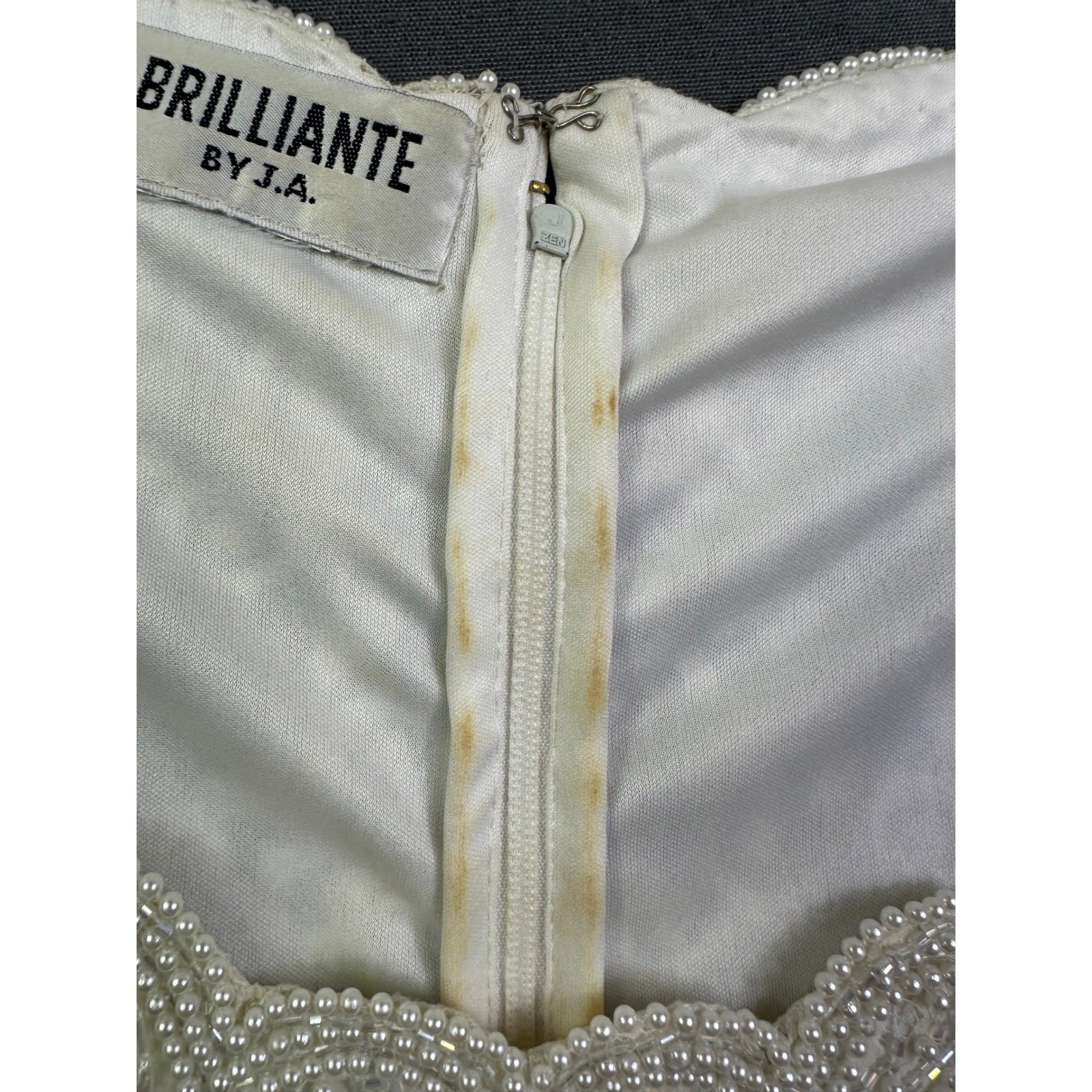 Brilliante by JA Vintage Beaded Sequin Lace Top Ivory Pearl Bridal Evening Sz L